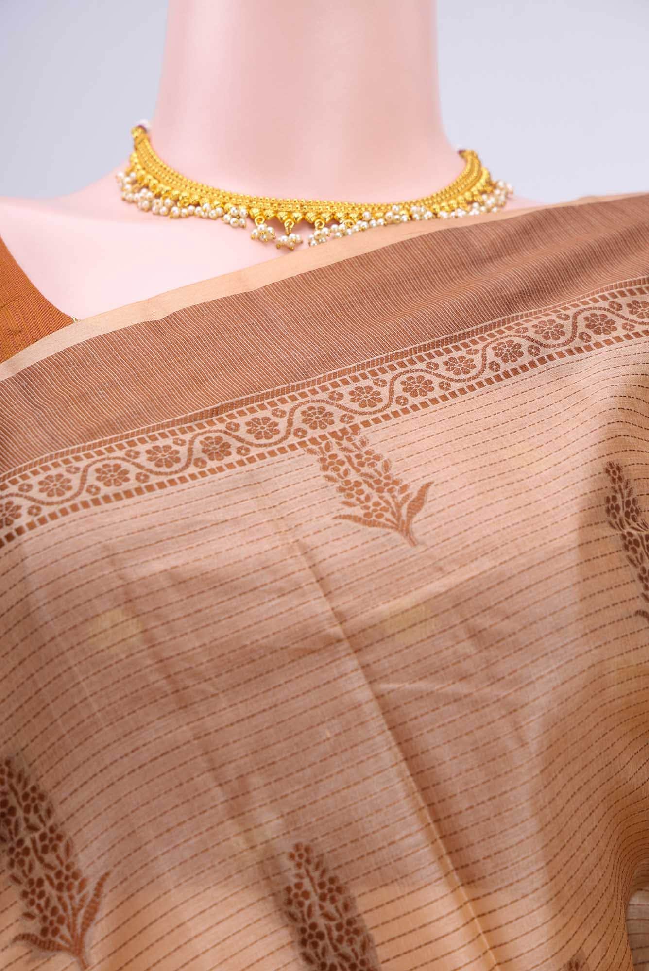 Dark Beige Banarasi Raw Silk Saree