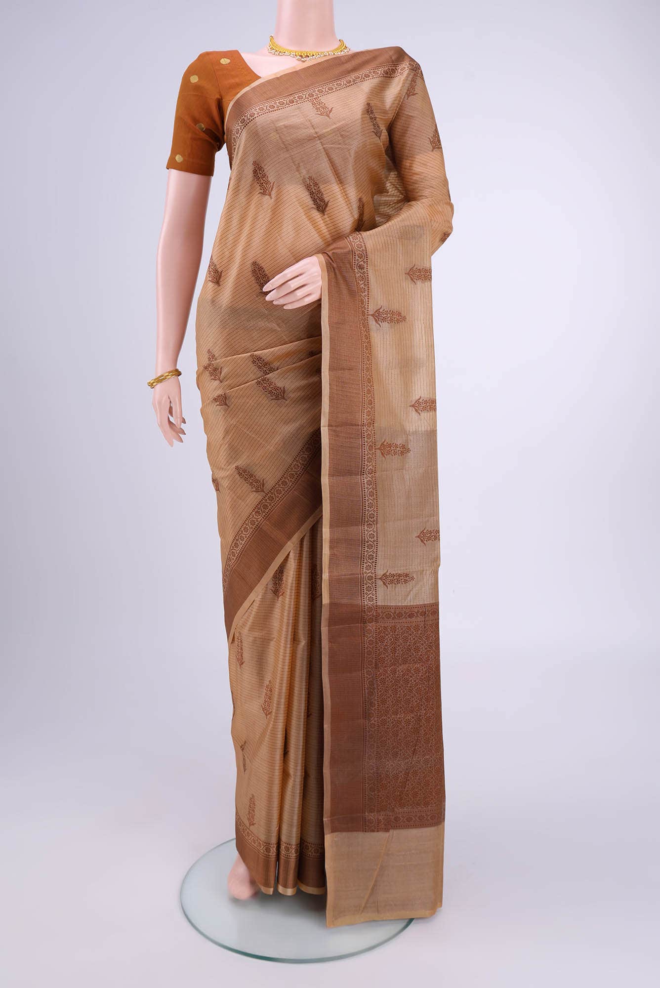 Dark Beige Banarasi Raw Silk Saree