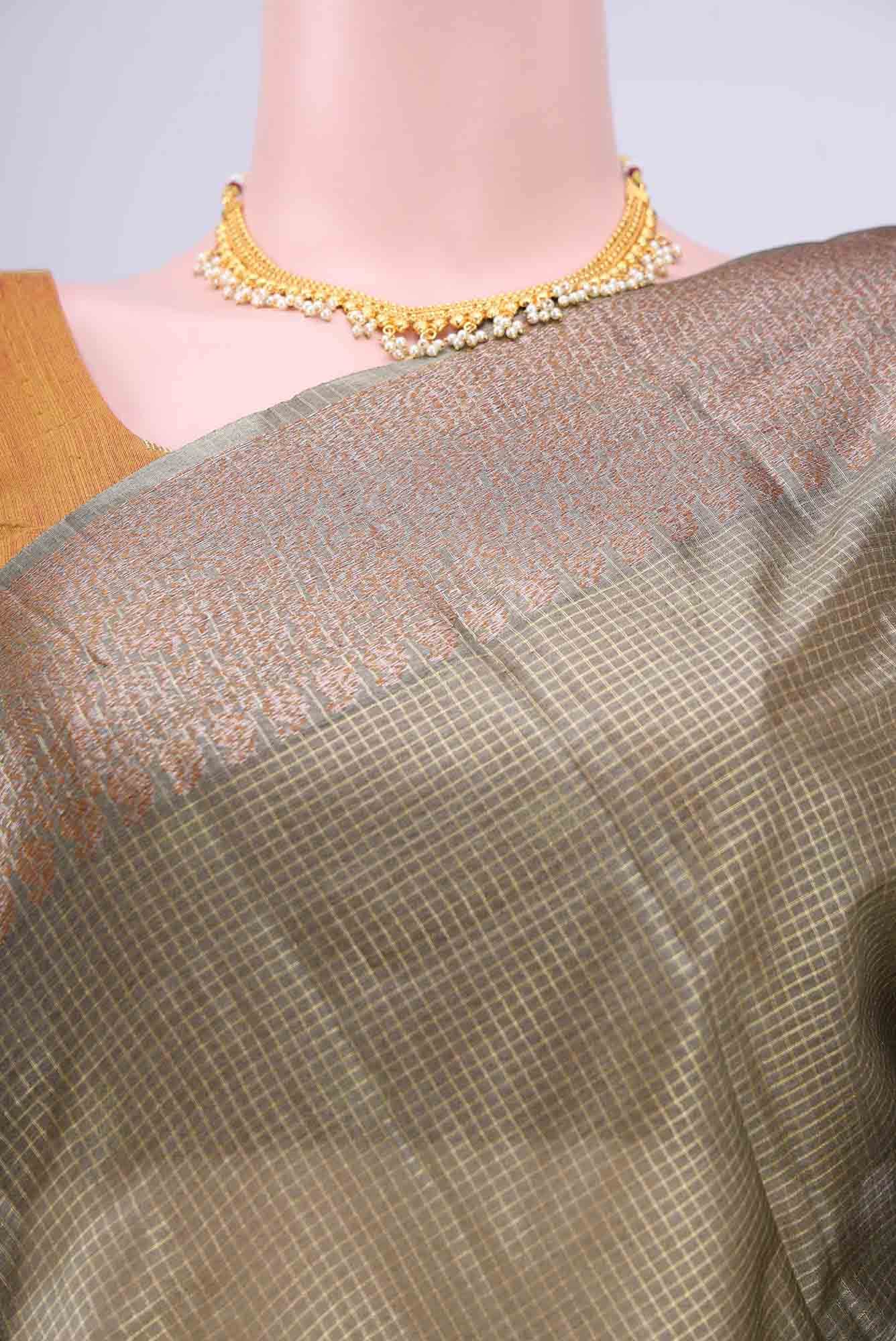 Davys Grey Banarasi Raw Silk Saree