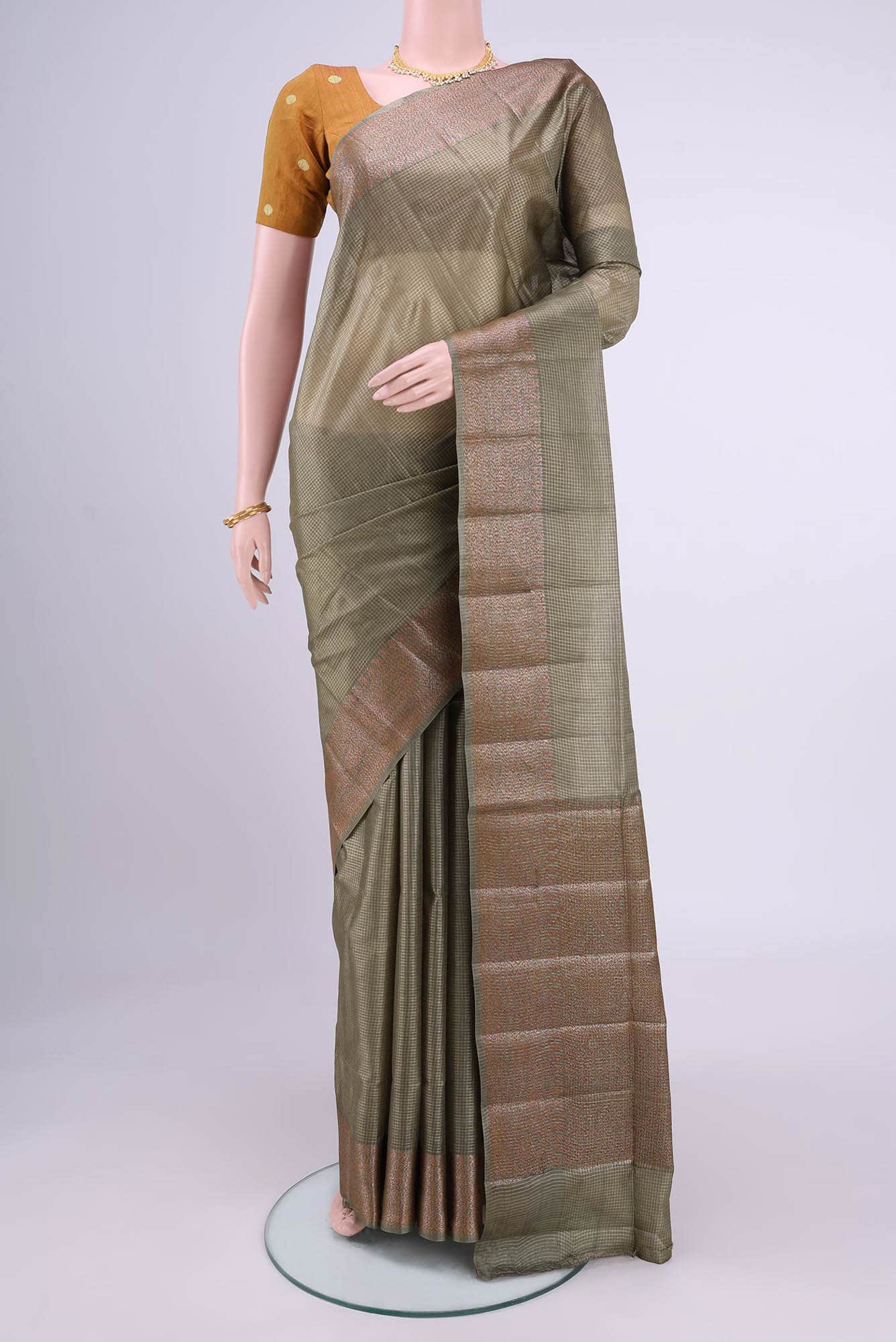 Davys Grey Banarasi Raw Silk Saree