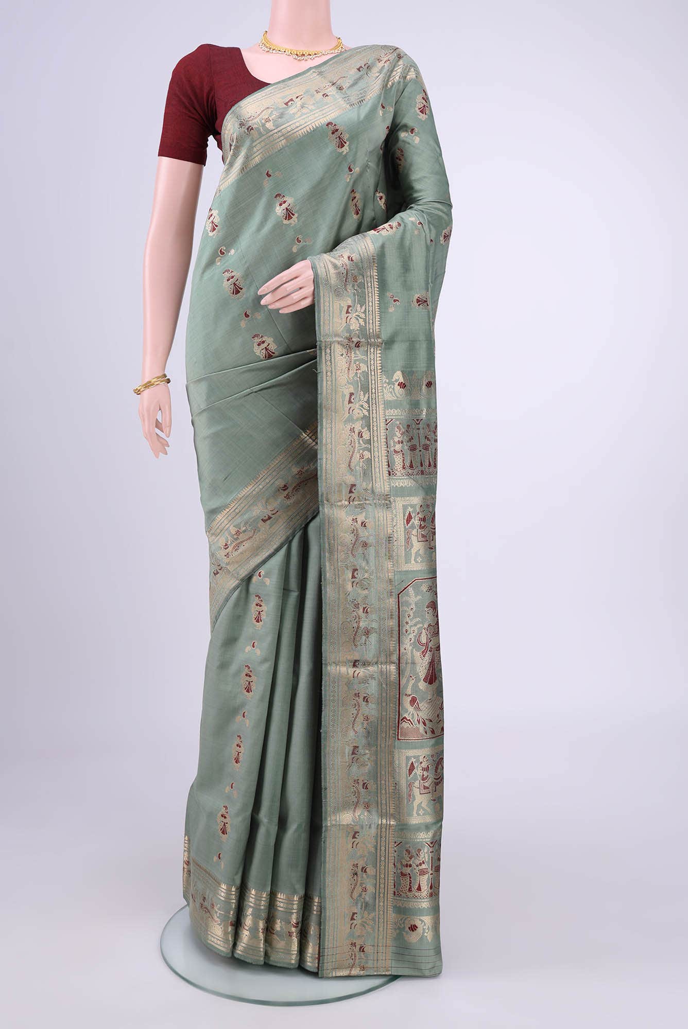 Pista Green Dual Tone Baluchari Silk Saree