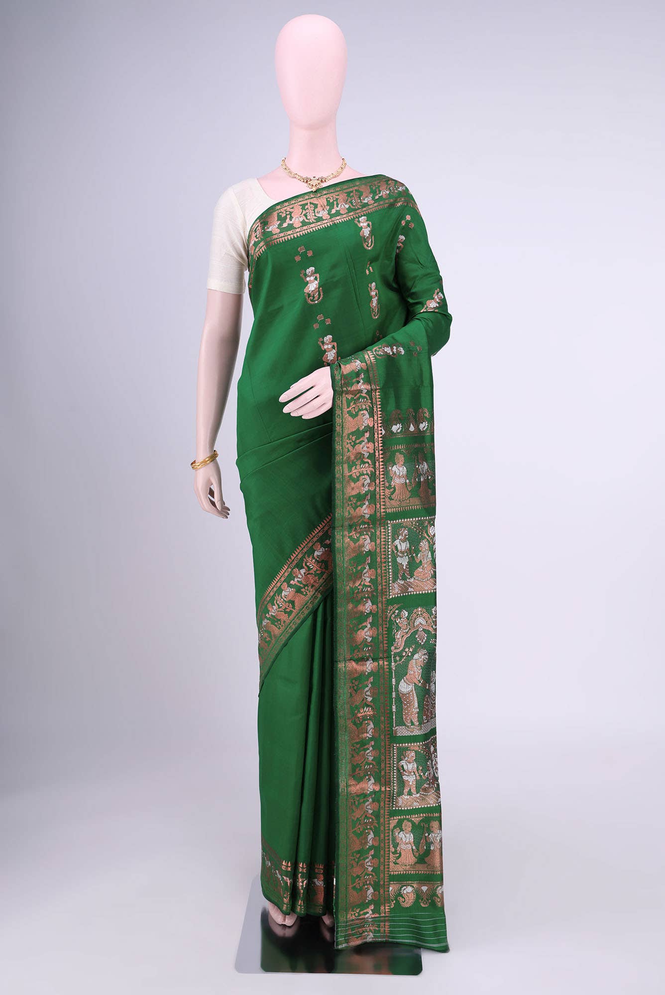 Green Dual Tone Baluchari Silk Saree