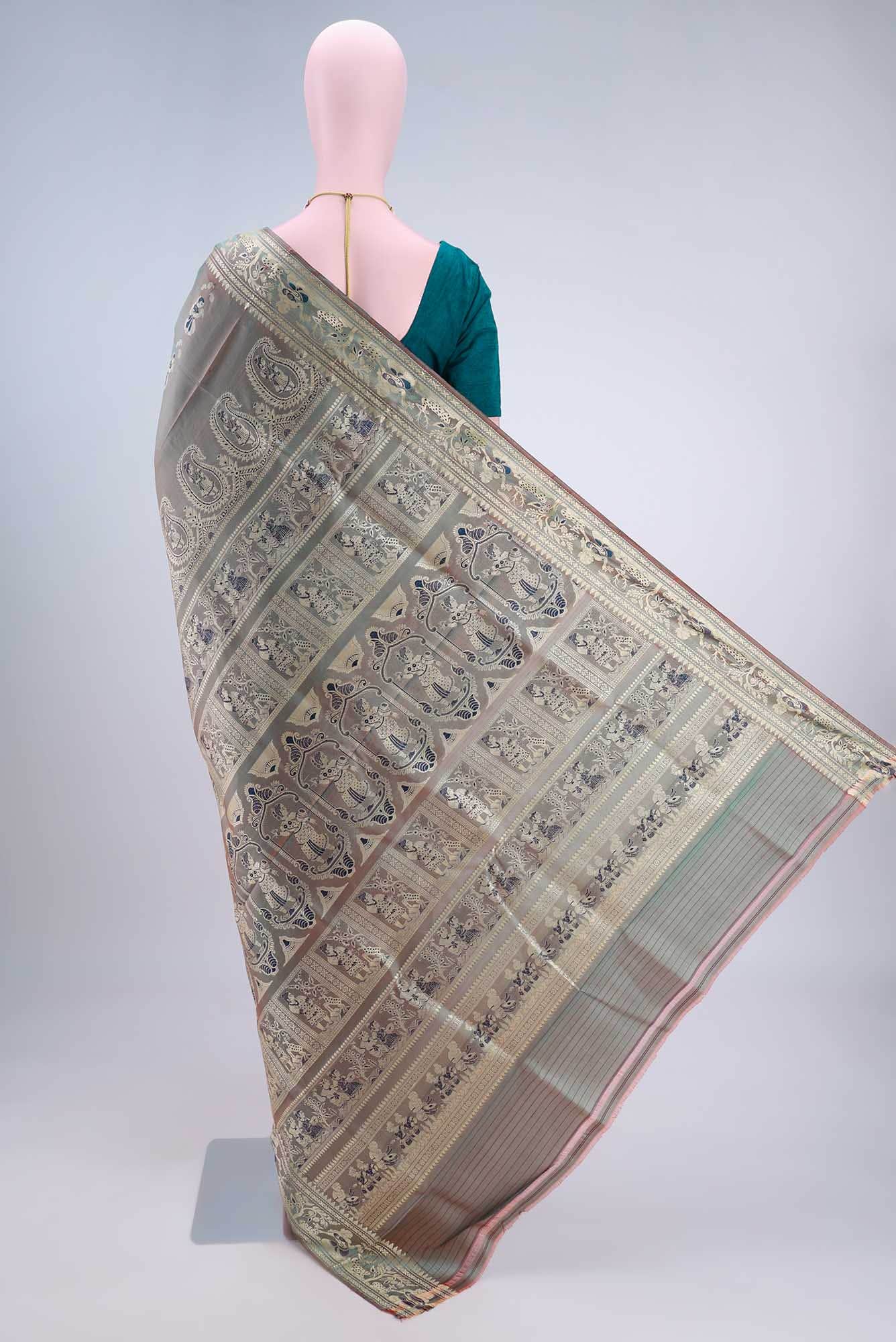 Davys Grey Dual Tone Baluchari Silk Saree