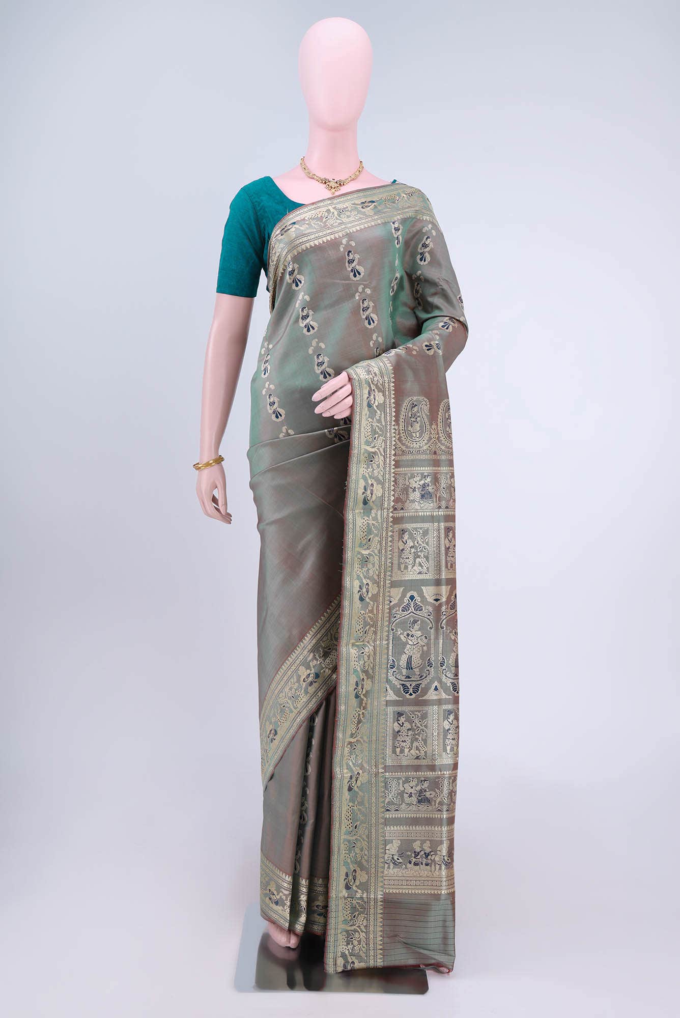 Davys Grey Dual Tone Baluchari Silk Saree