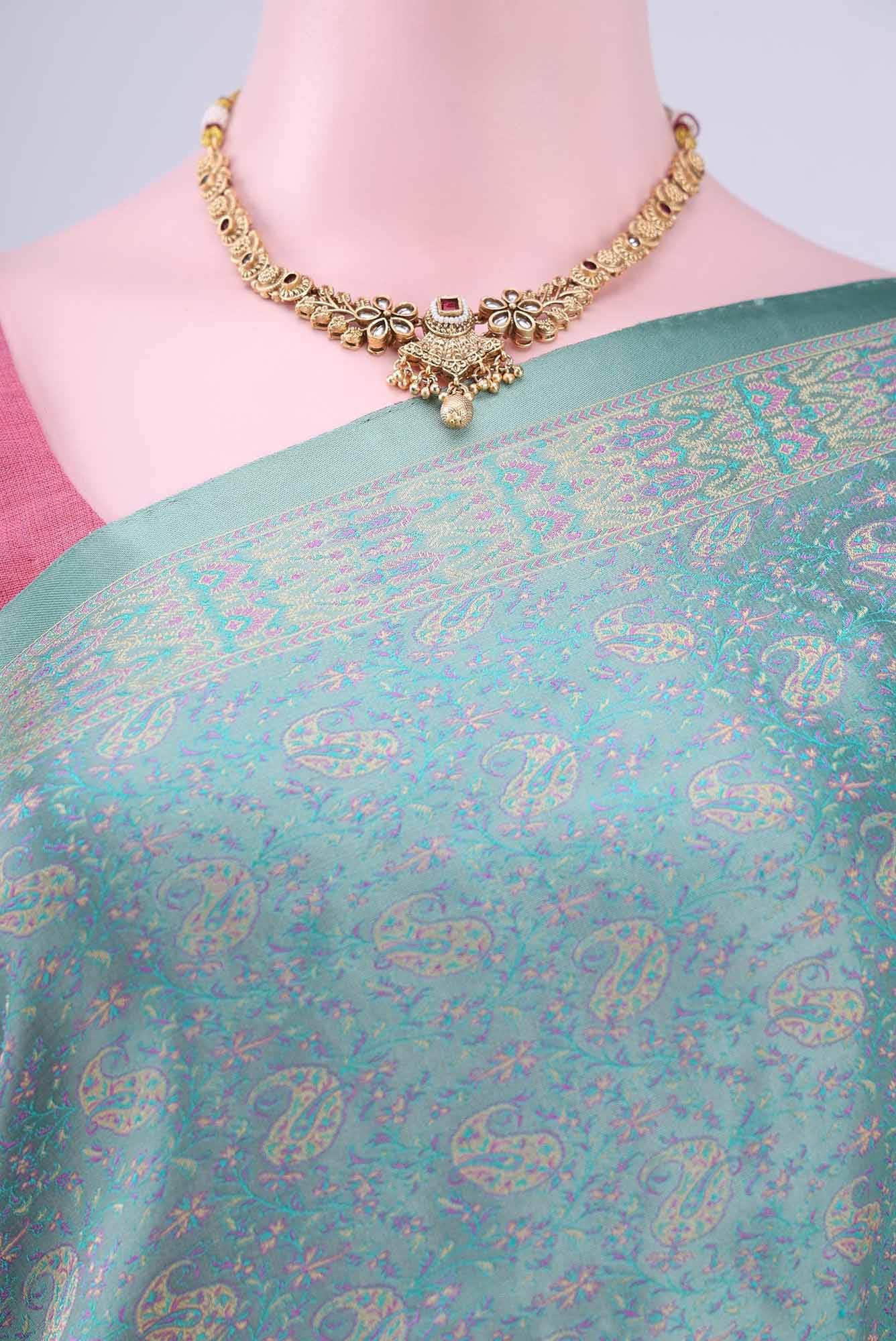 Blue Grey Baluchari Silk Saree
