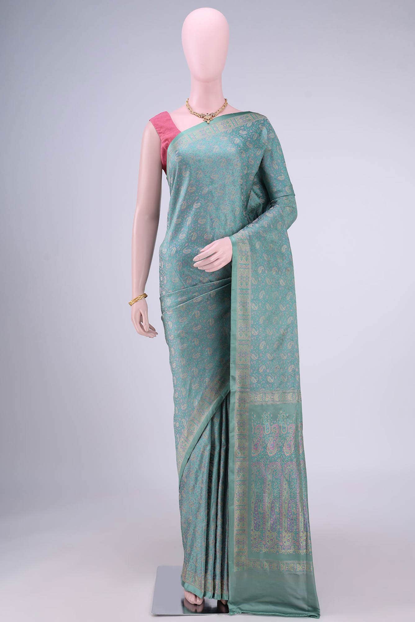 Blue Grey Baluchari Silk Saree
