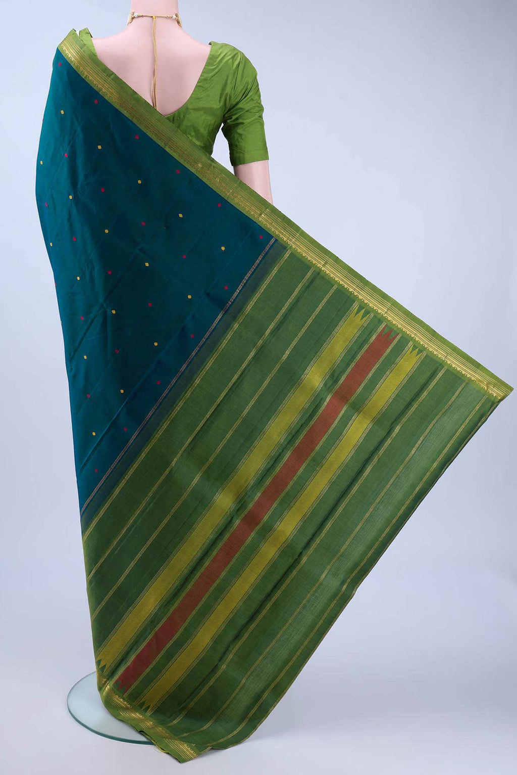 Peacock Blue Kanchipuram Silk Saree