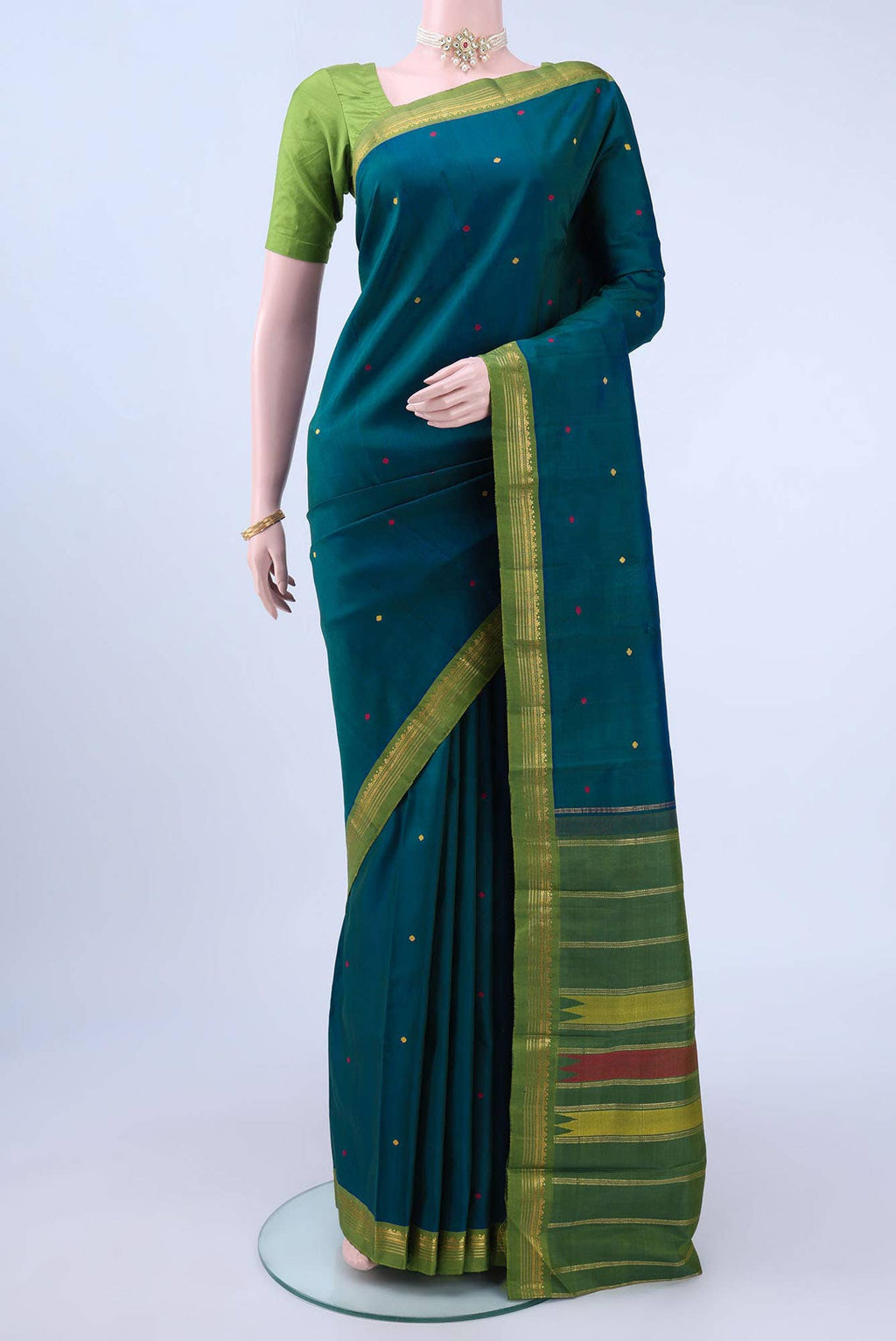 Peacock Blue Kanchipuram Silk Saree