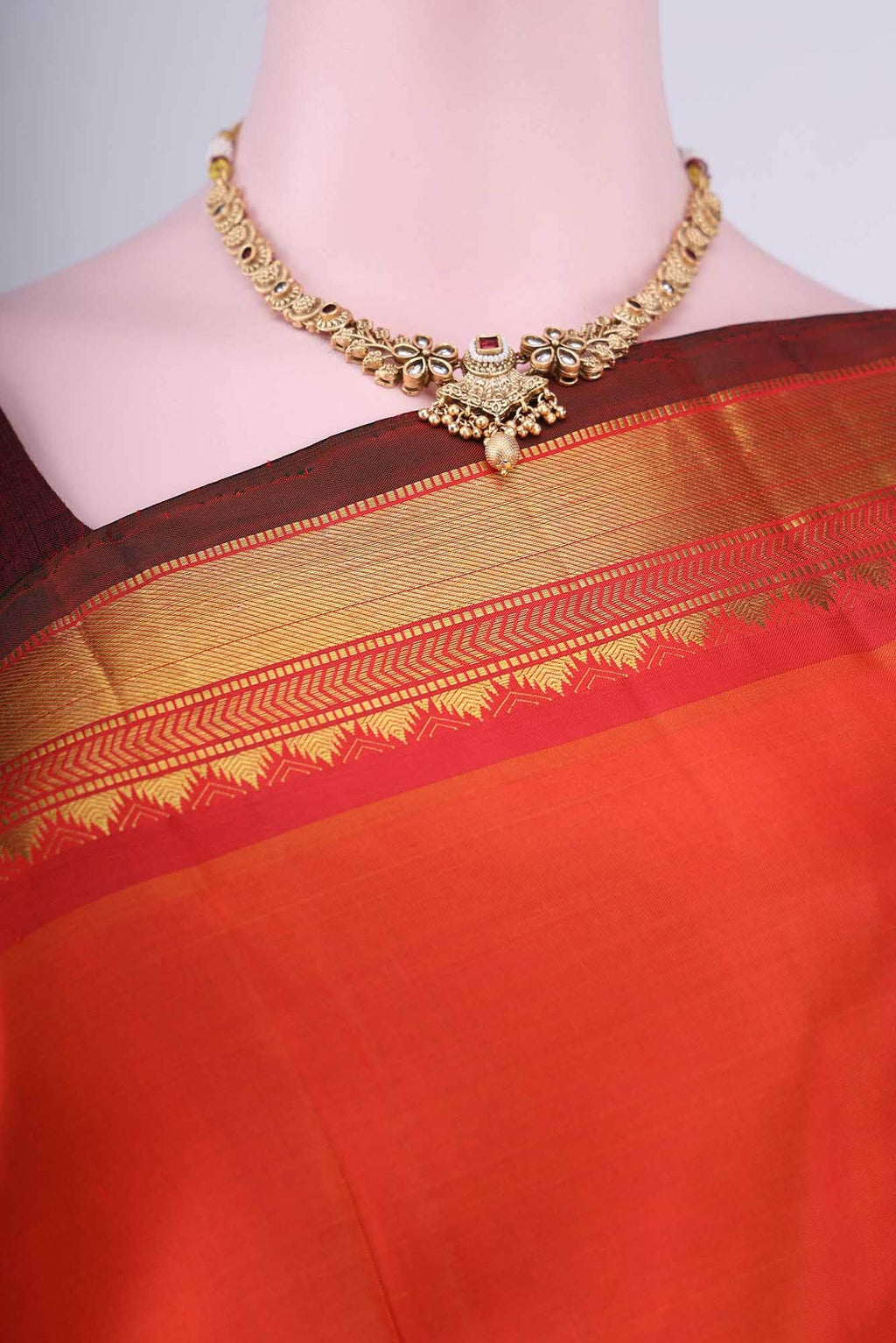 Brick Orange Kanchipuram Silk Saree