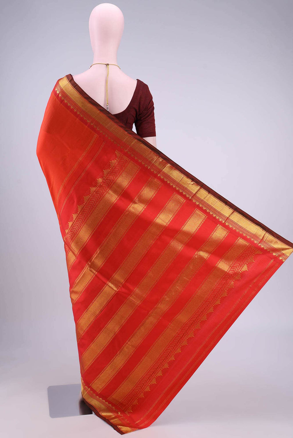 Brick Orange Kanchipuram Silk Saree