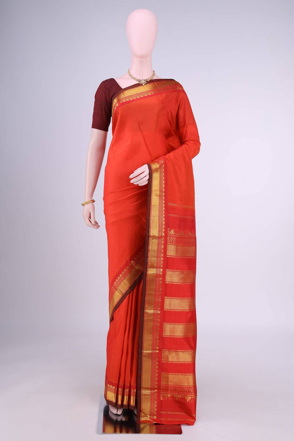 Brick Orange Kanchipuram Silk Saree