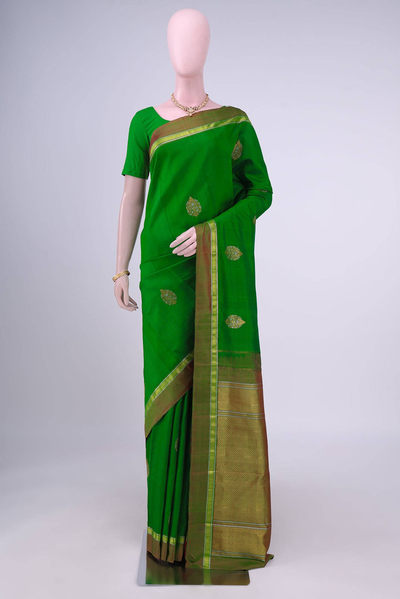 Pure Silk Pure Zari Green Kanchipuram Saree