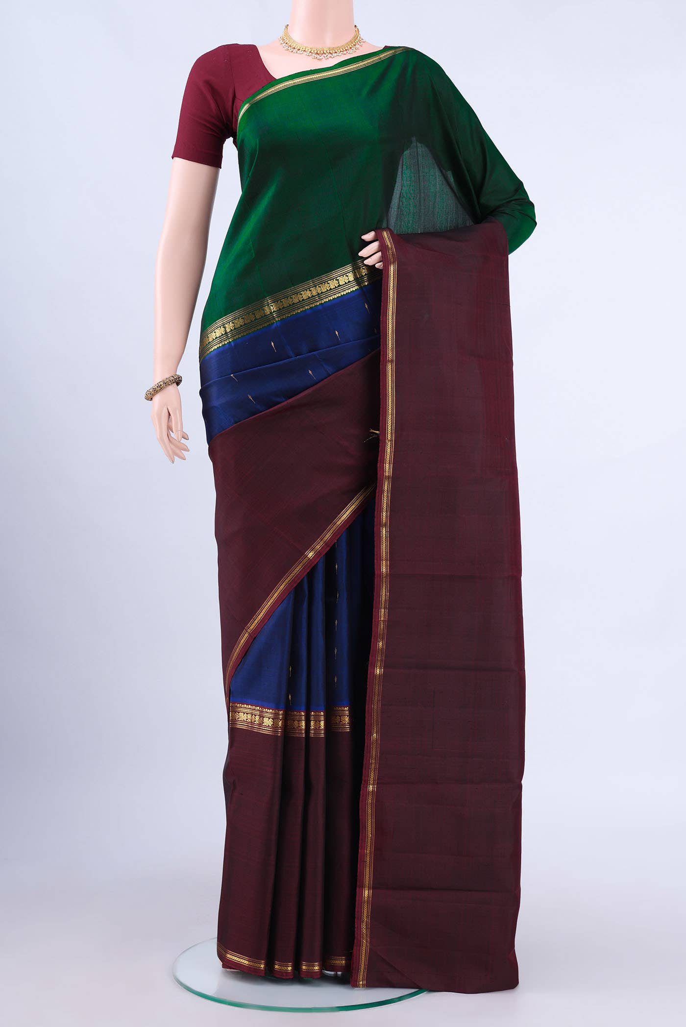 Navy Blue Dual Tone Kanchipuram Silk Saree
