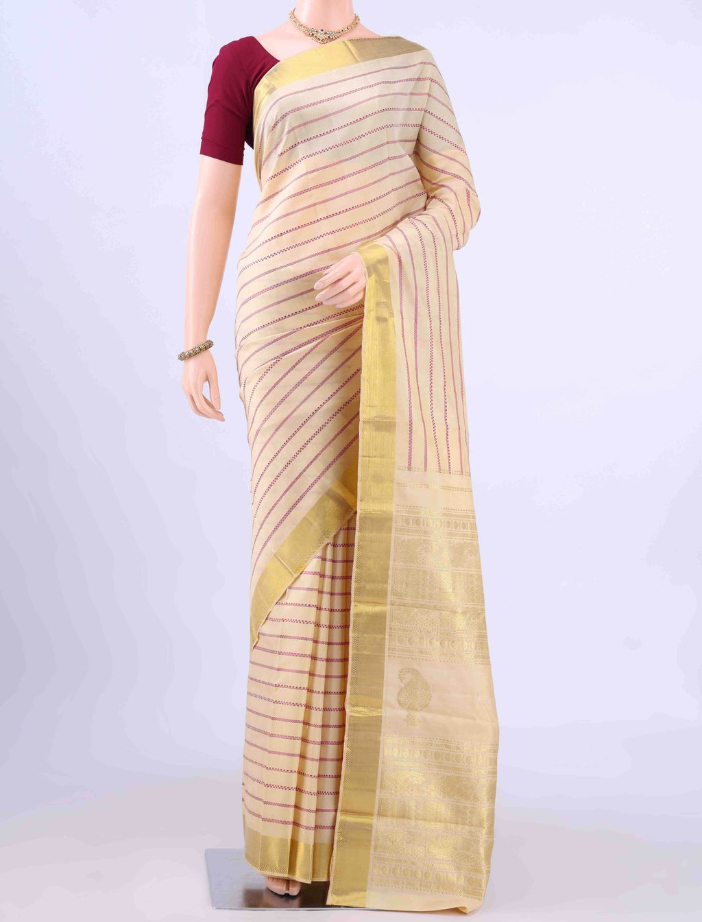 Off White Dual Tone Kanchipuram Silk Saree