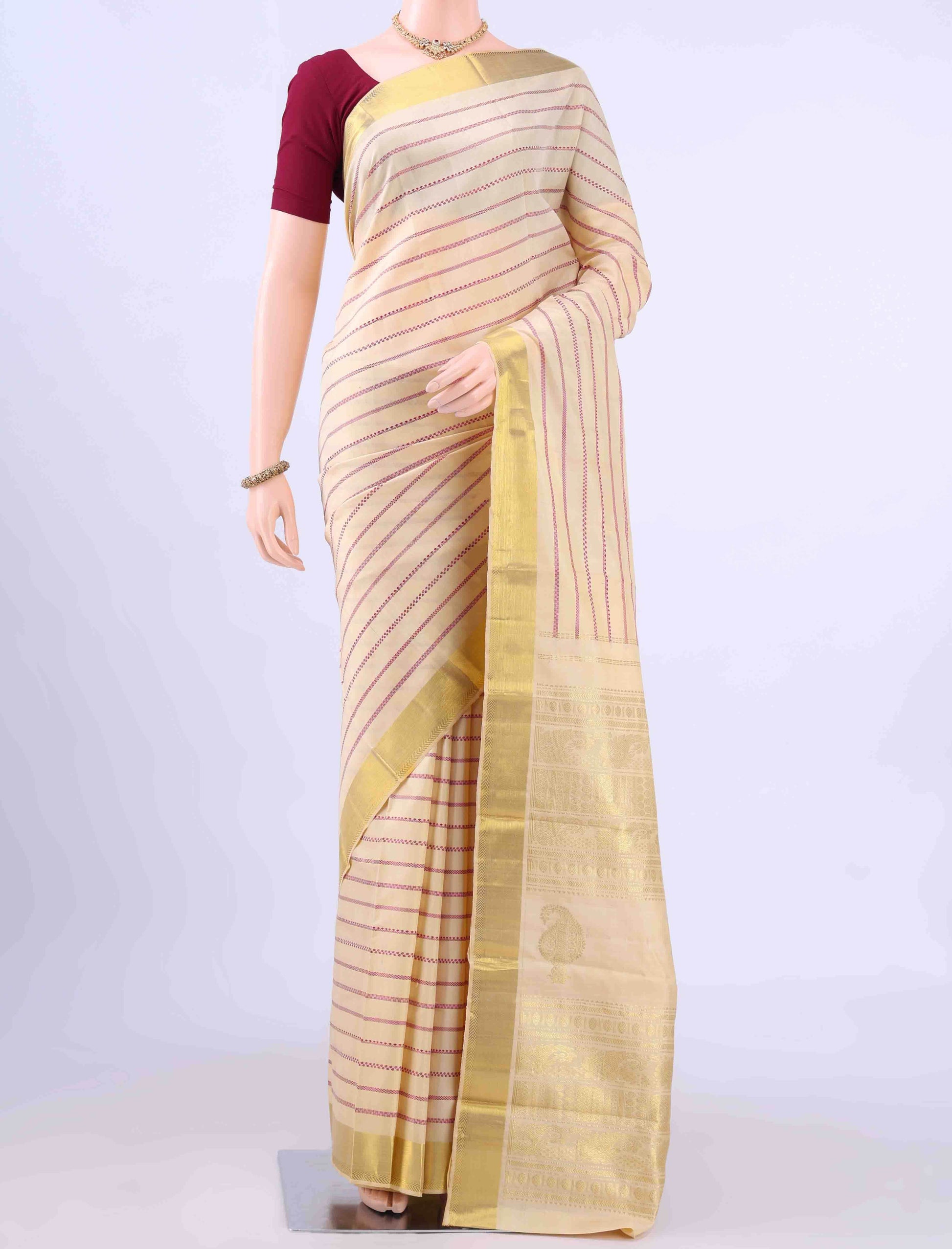 Off White Dual Tone Kanchipuram Silk Saree