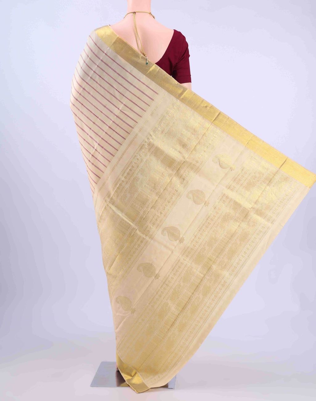 Off White Dual Tone Kanchipuram Silk Saree