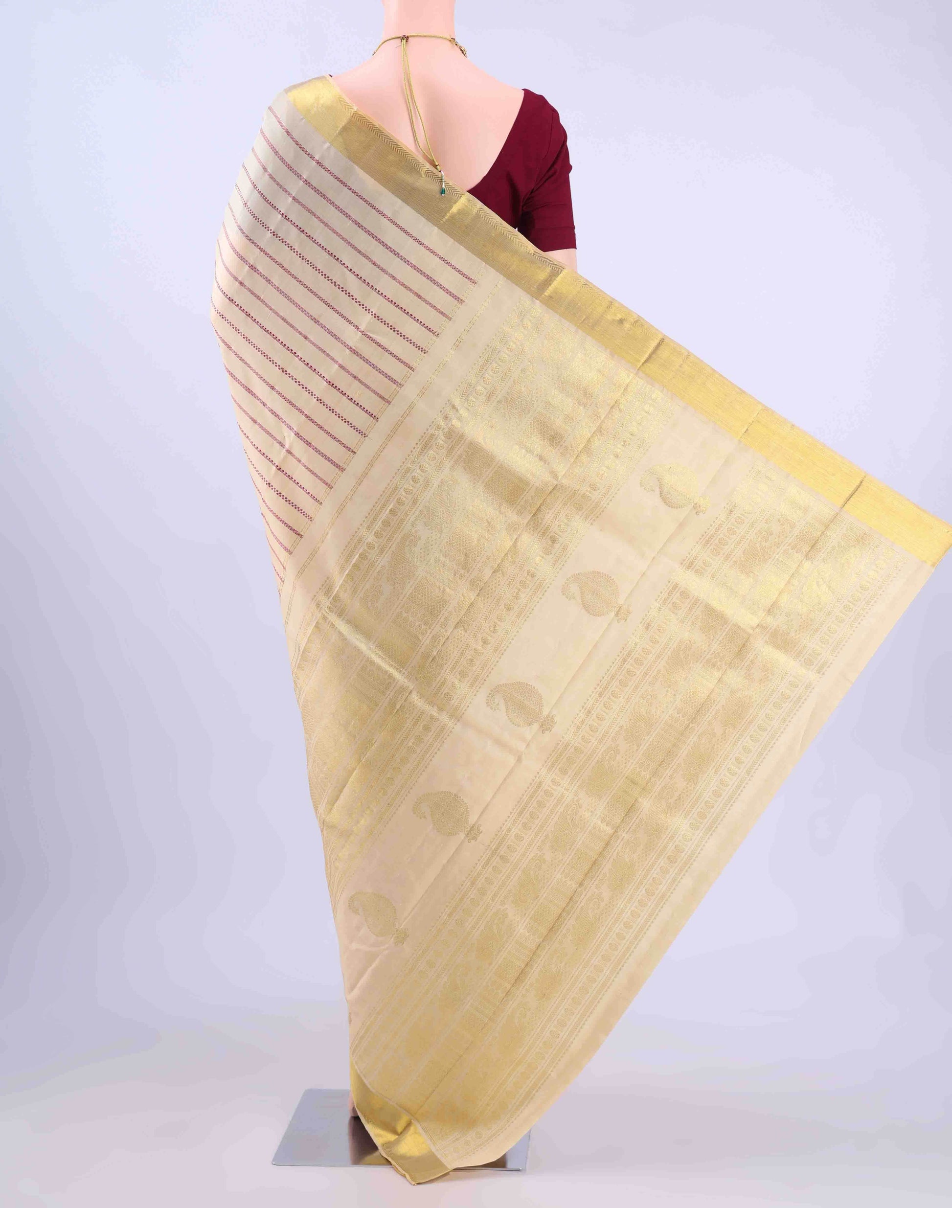 Off White Dual Tone Kanchipuram Silk Saree
