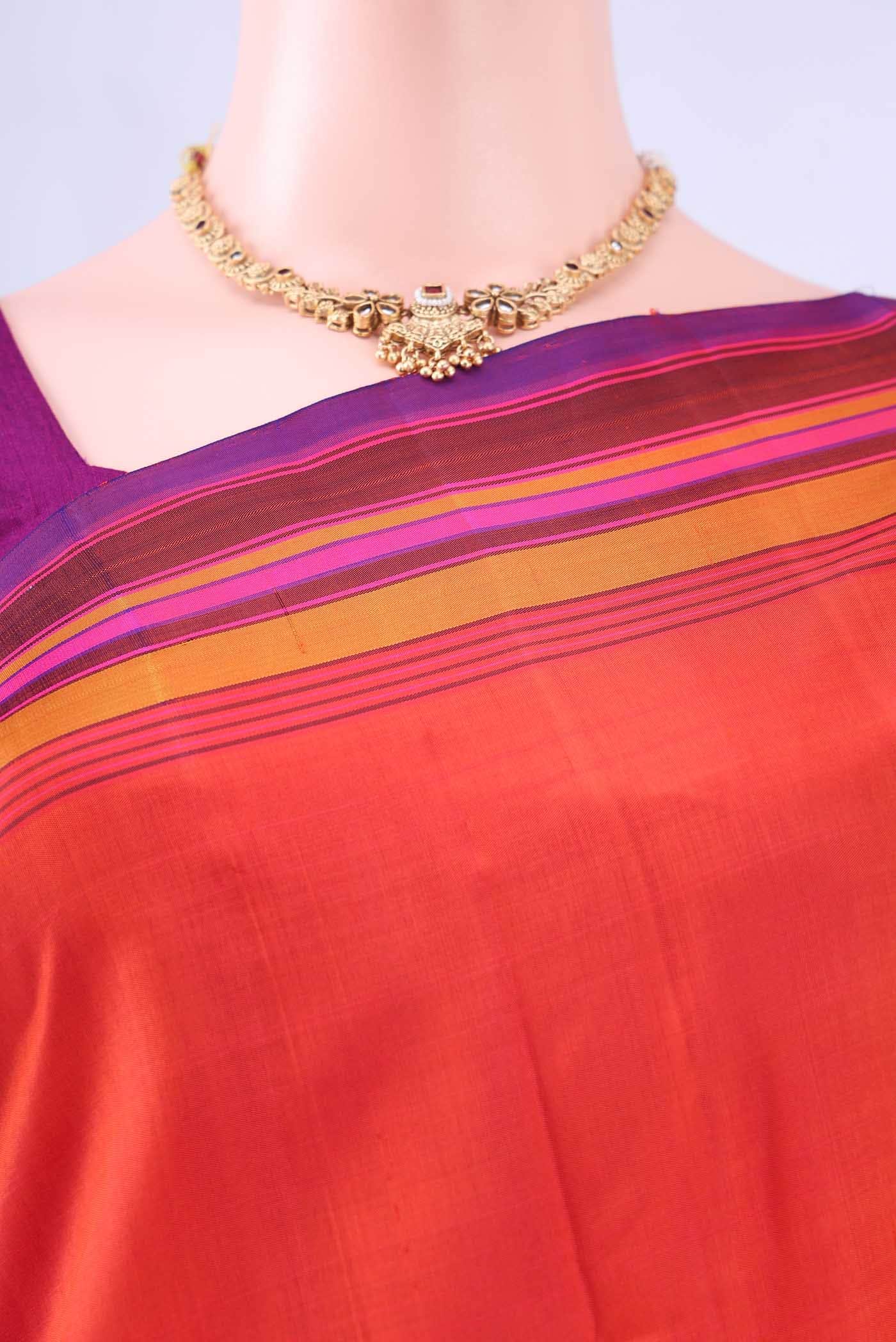 Brick Orange Kanchipuram Silk Saree