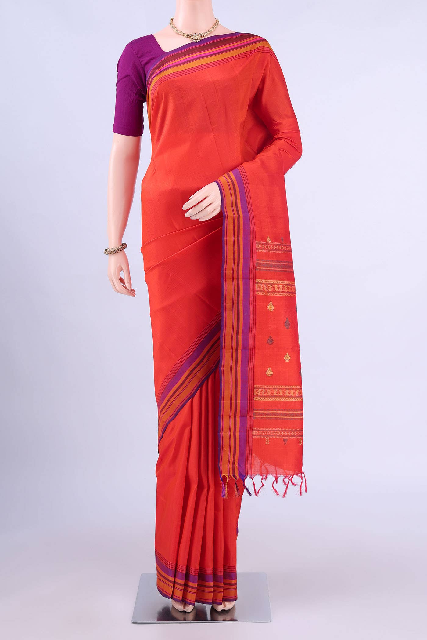 Brick Orange Kanchipuram Silk Saree