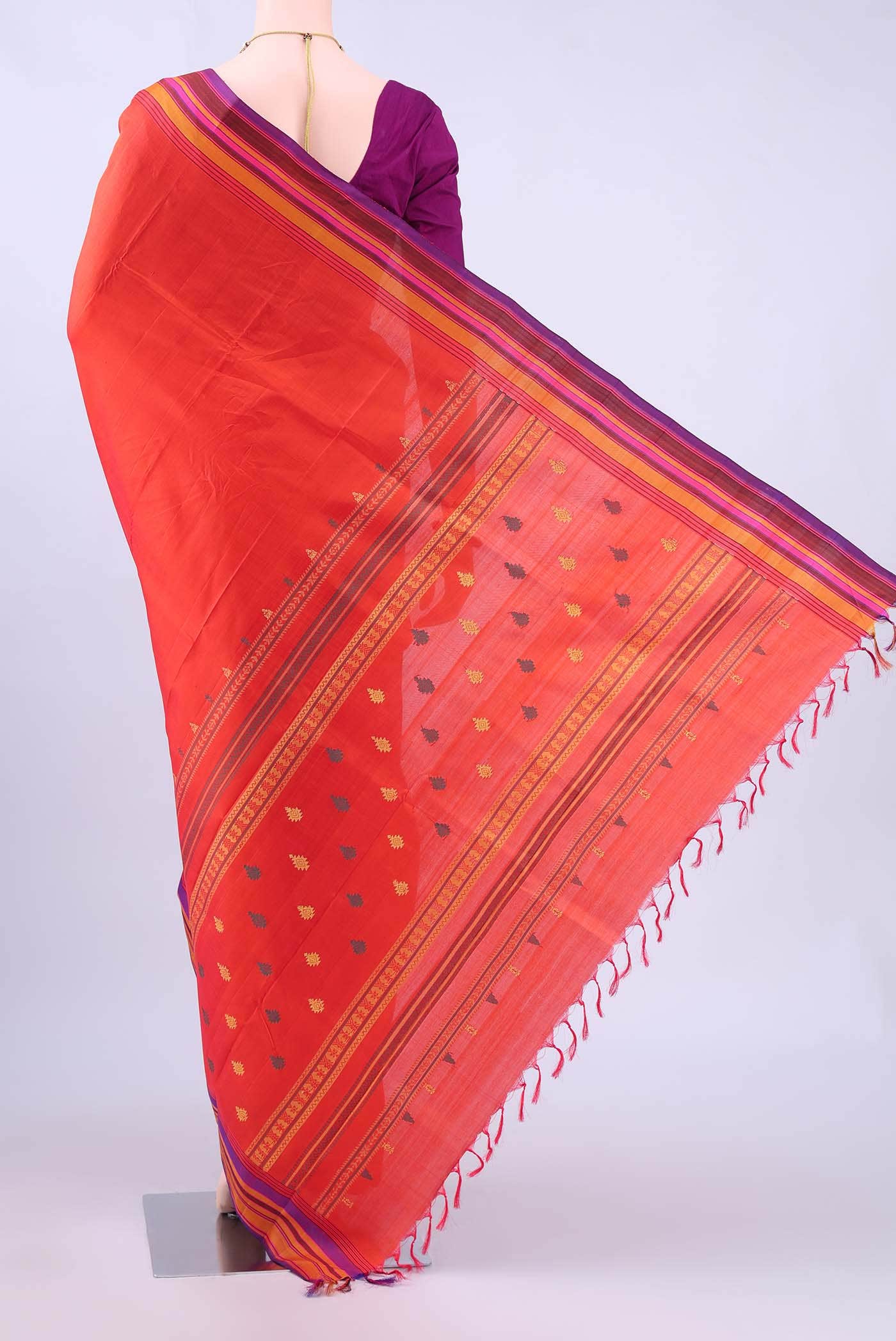 Brick Orange Kanchipuram Silk Saree