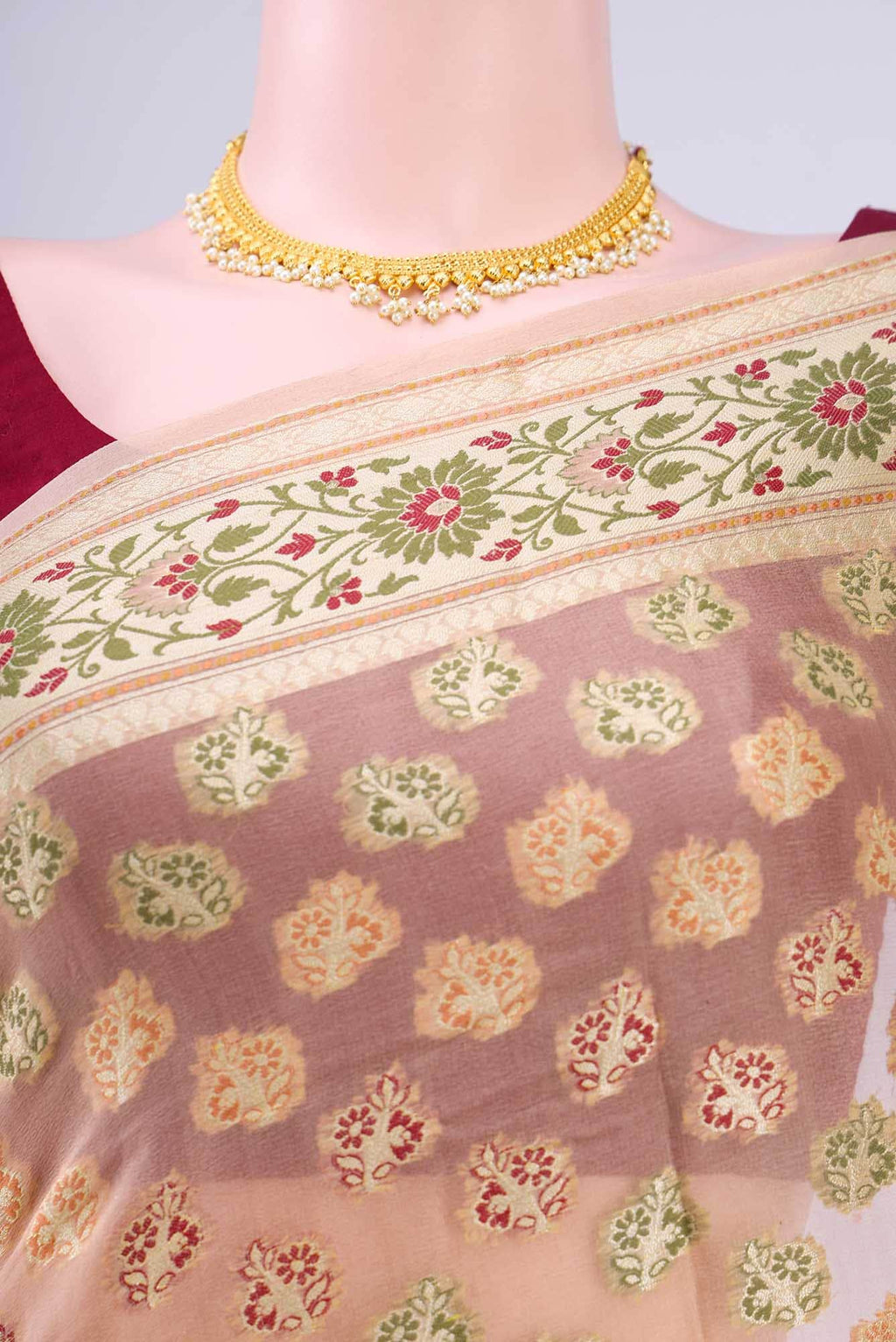 Peach Blended Georgette Saree