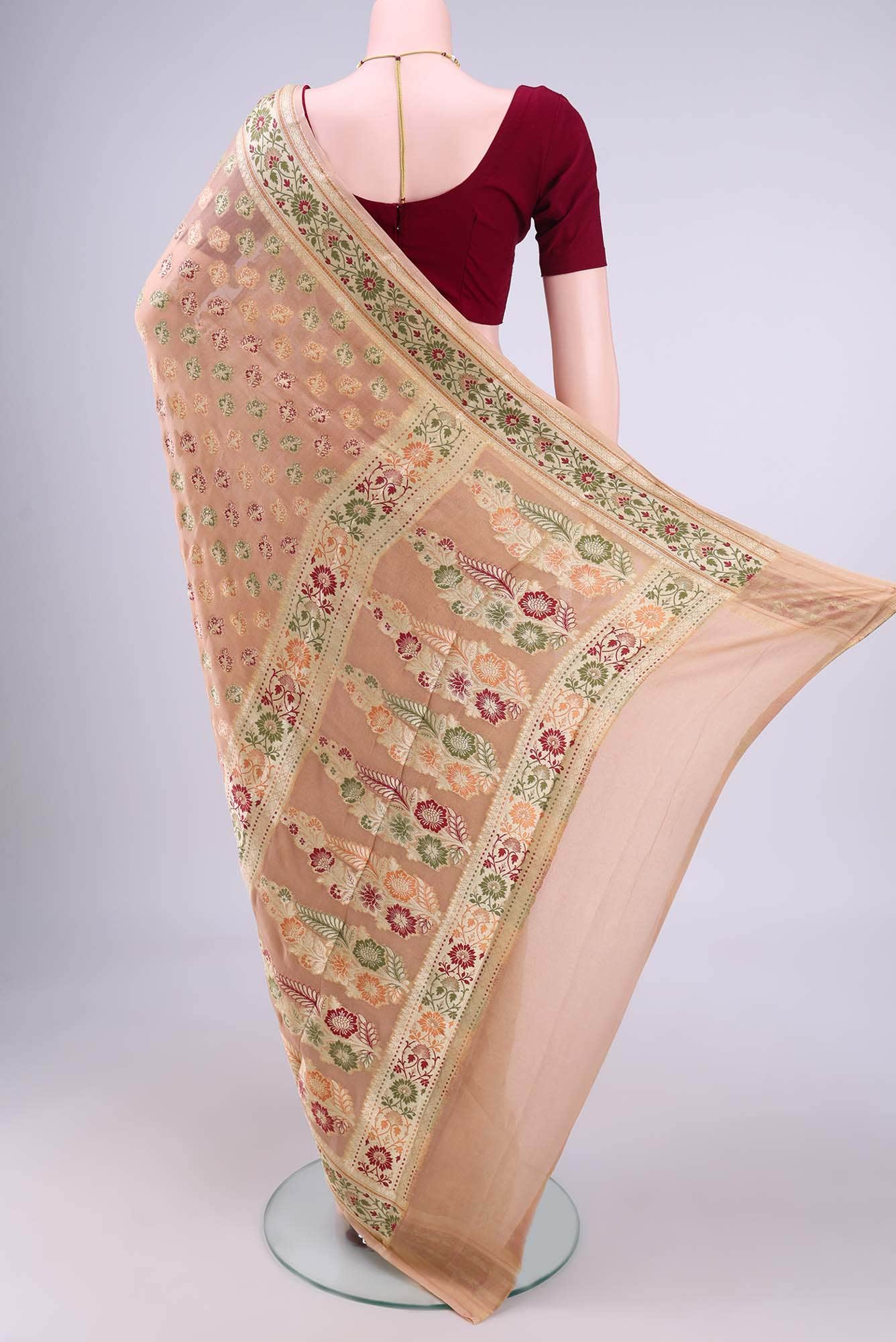 Peach Blended Georgette Saree