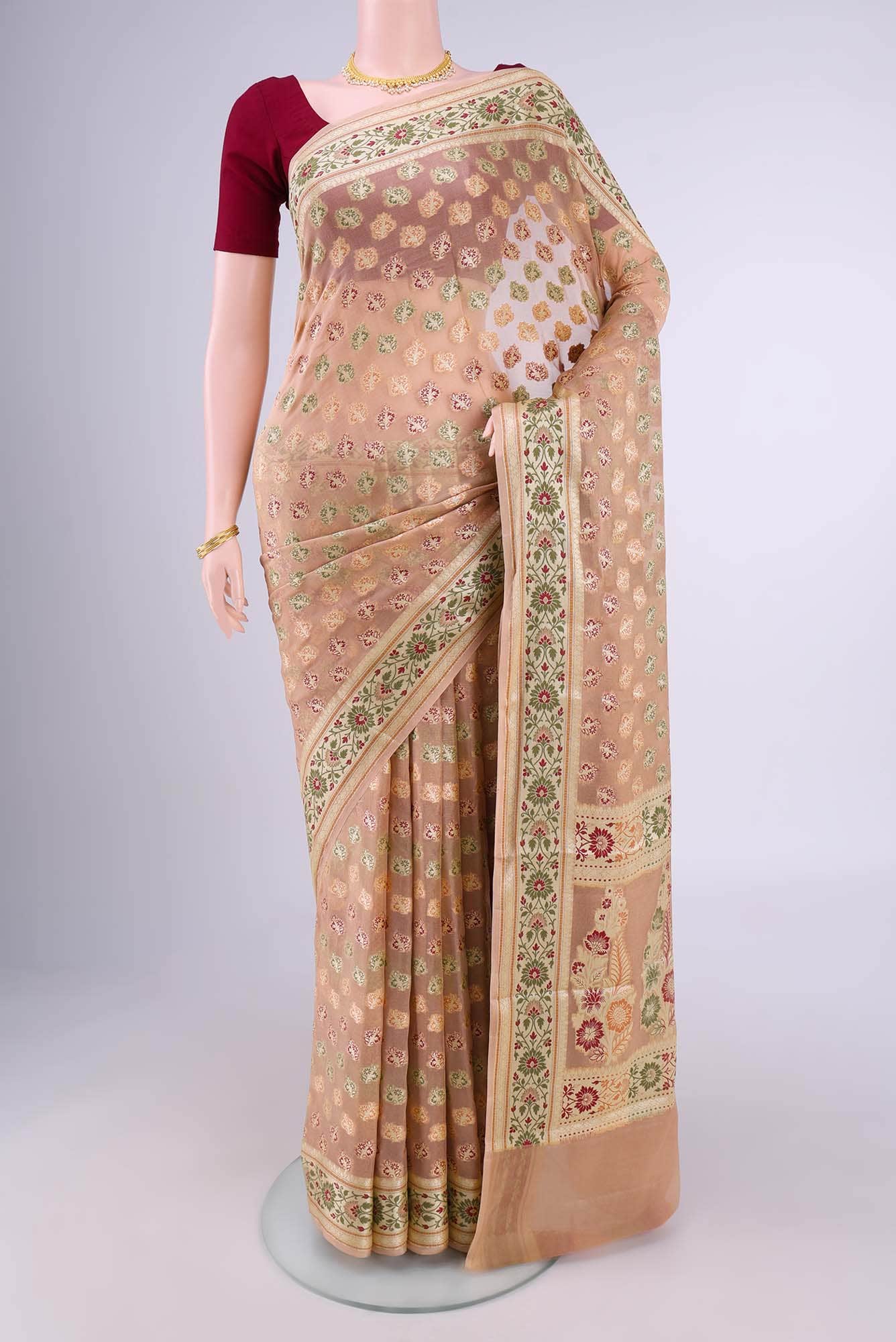 Peach Blended Georgette Saree