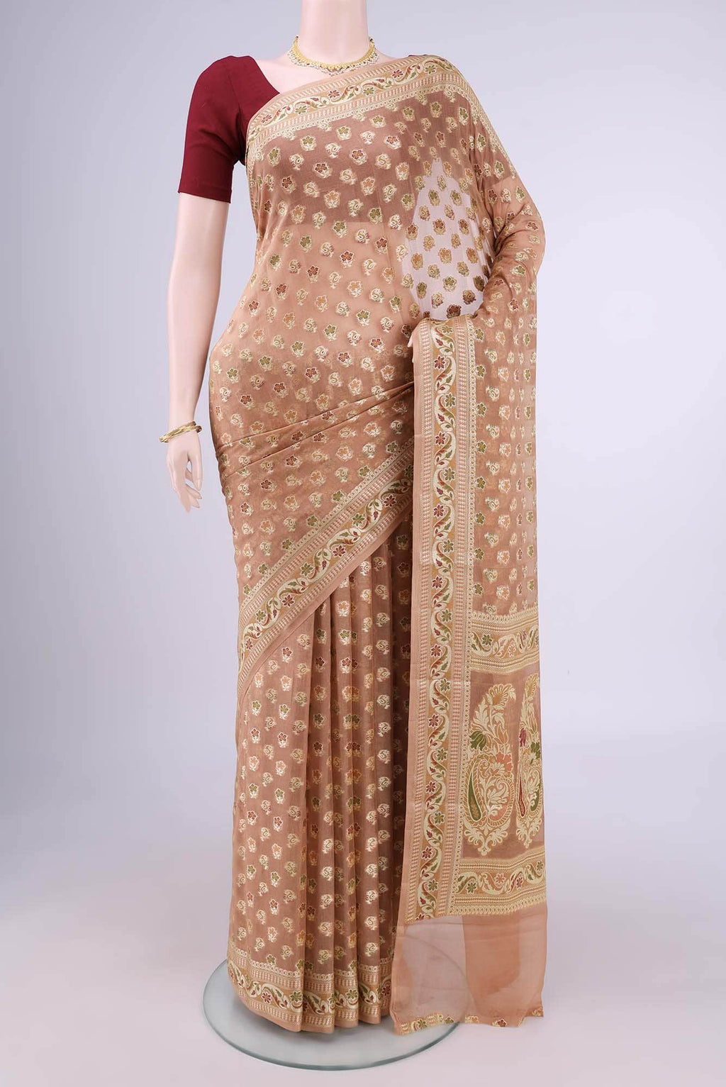 Peach Blended Georgette Saree