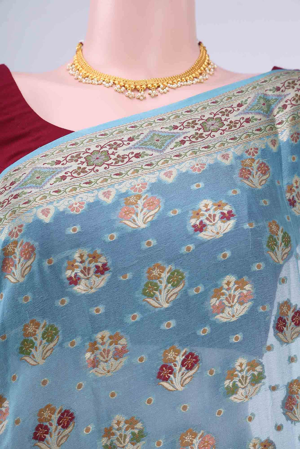 Electric Blue Blended Georgette Saree