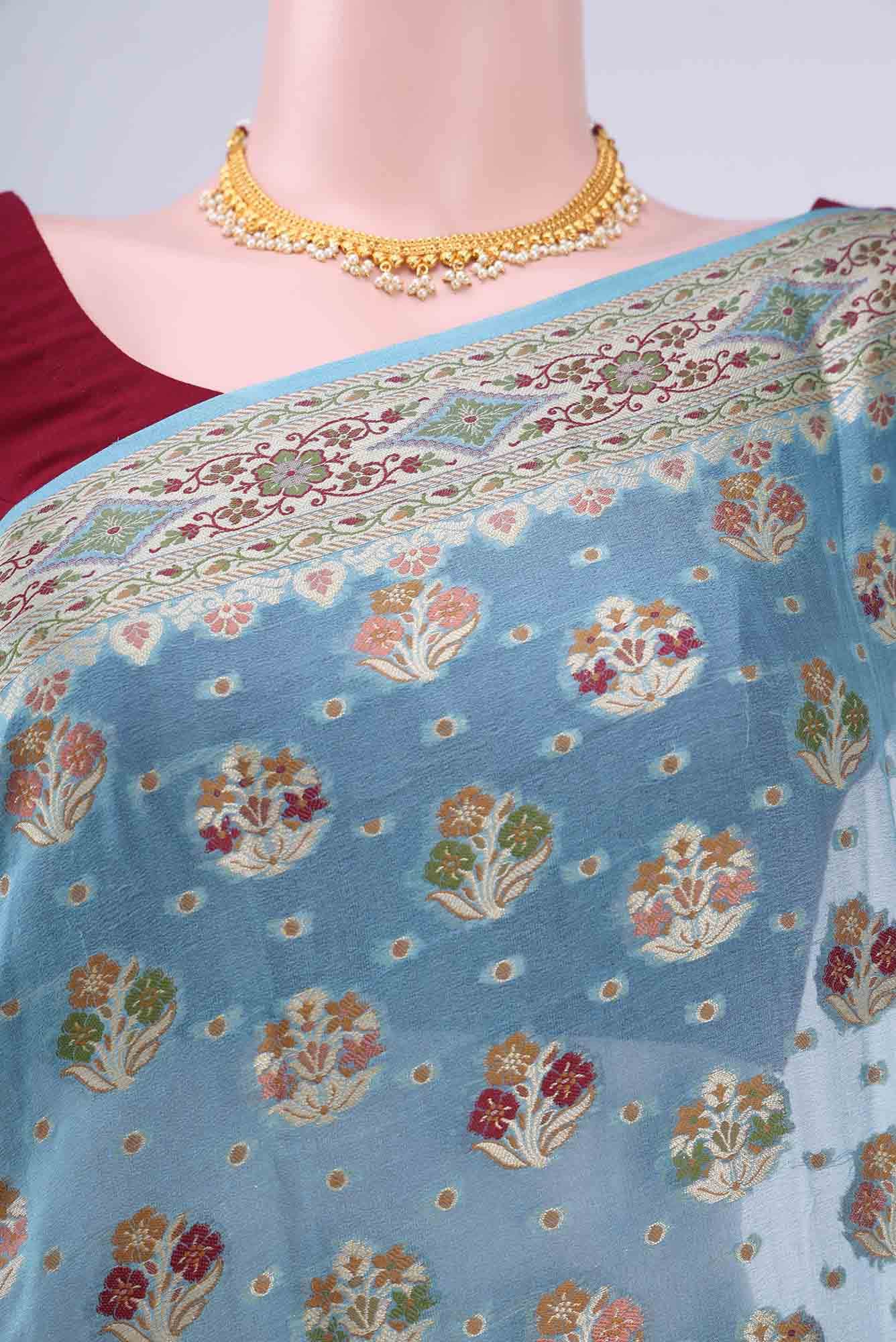 Electric Blue Blended Georgette Saree