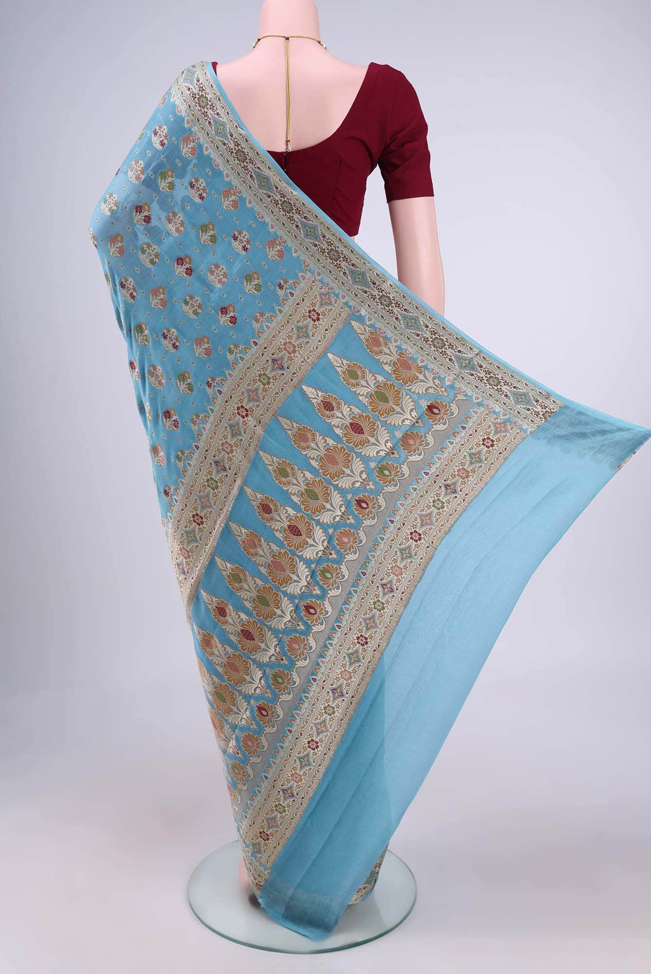 Electric Blue Blended Georgette Saree