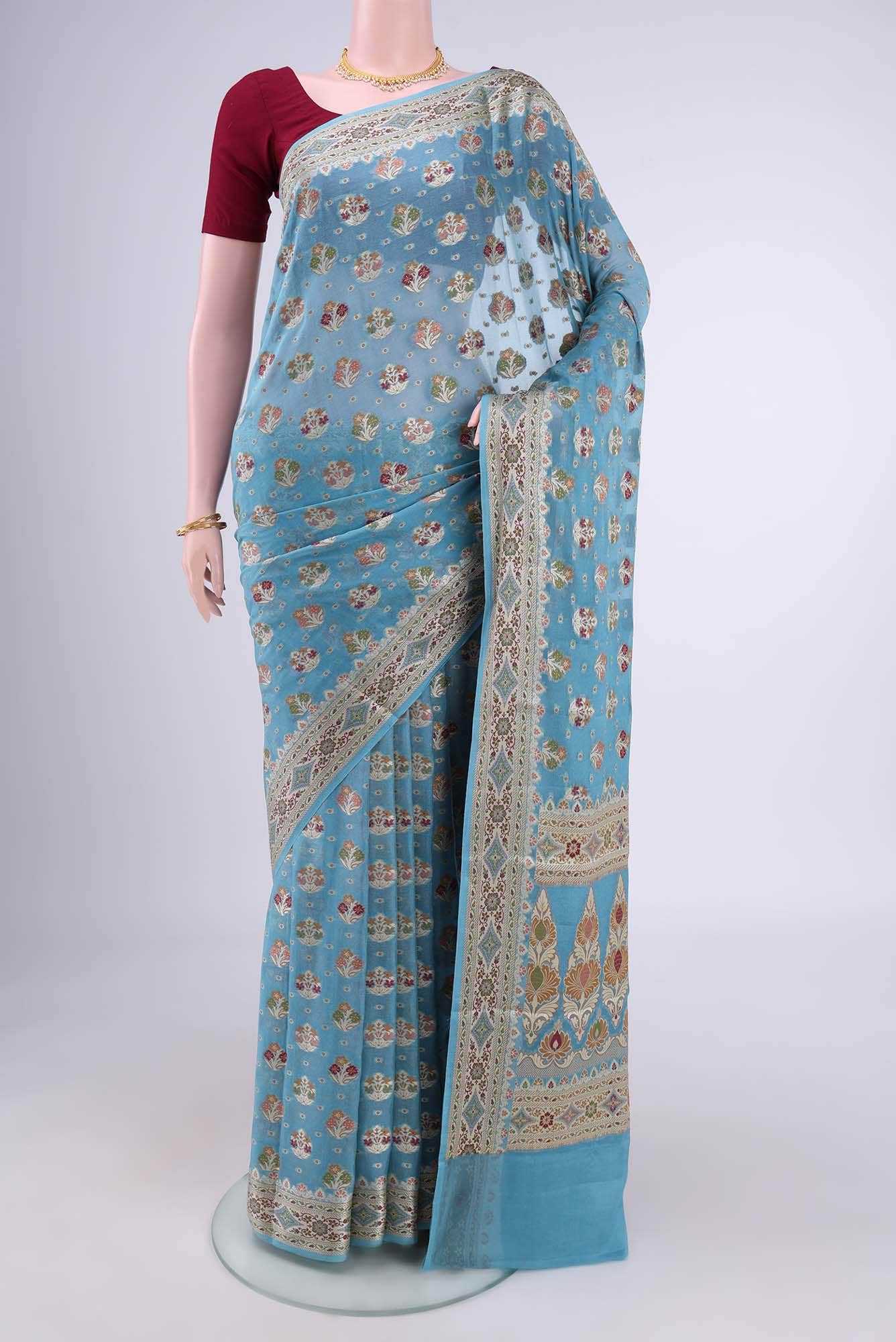Electric Blue Blended Georgette Saree
