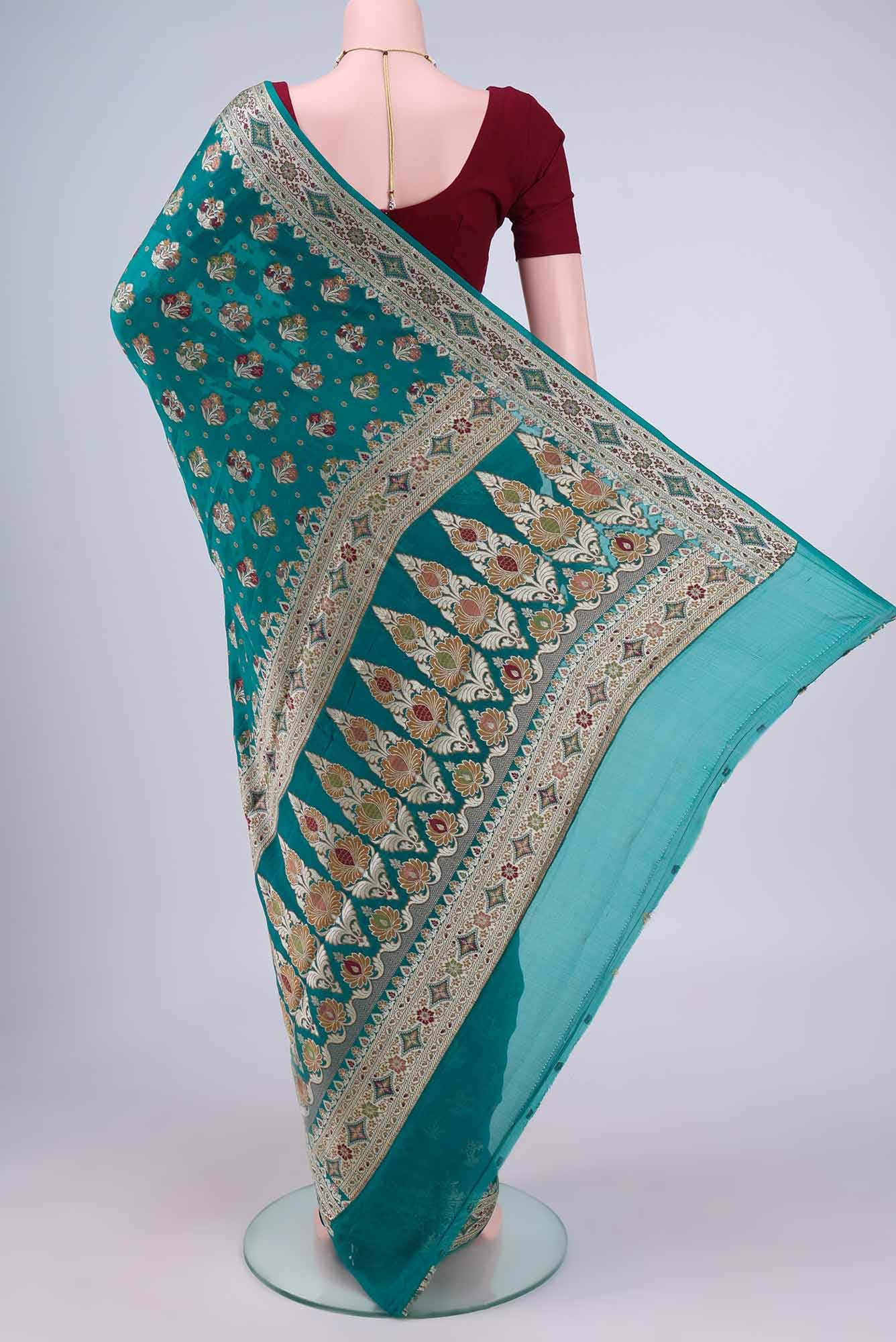 Blue Blended Georgette Saree
