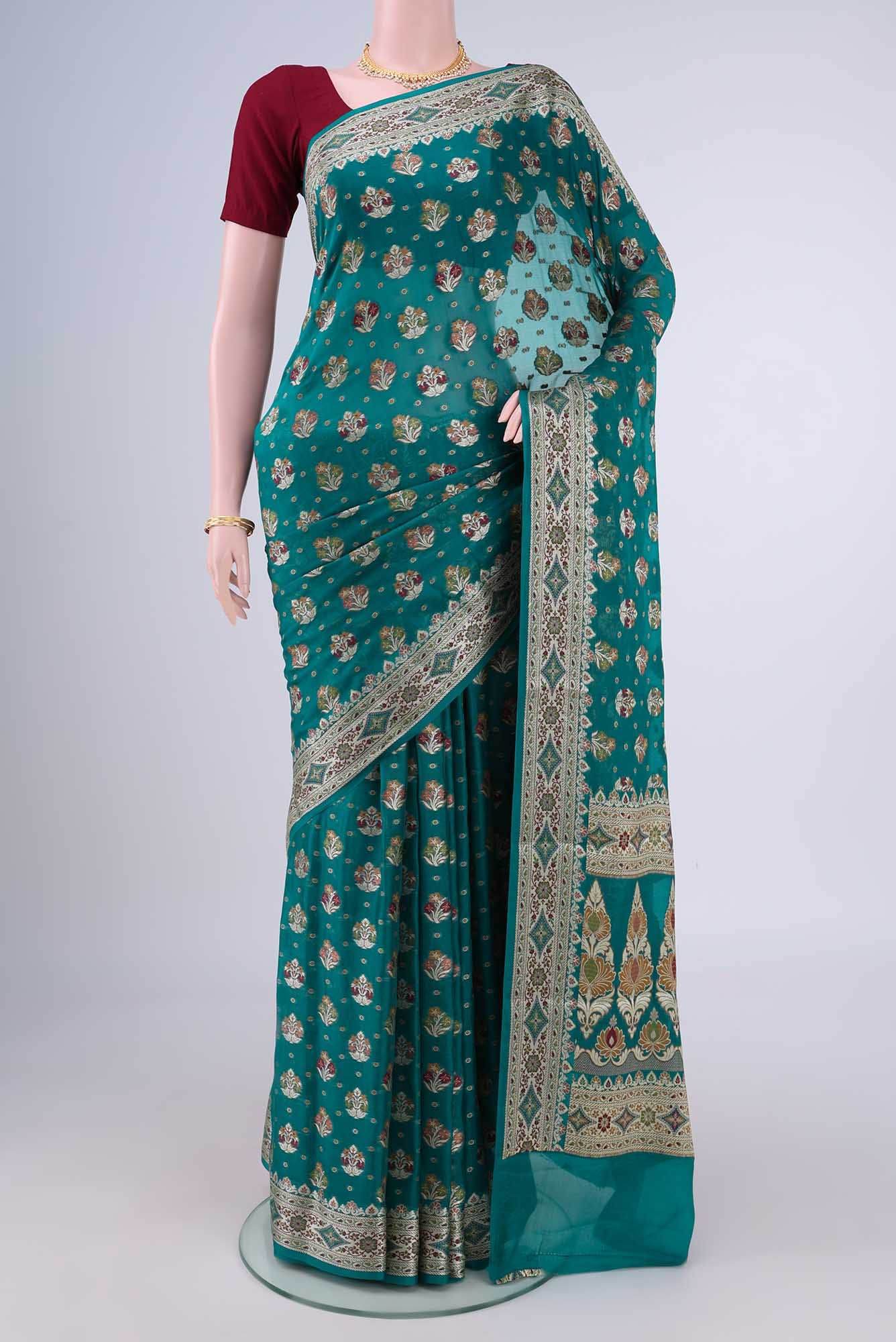 Blue Blended Georgette Saree
