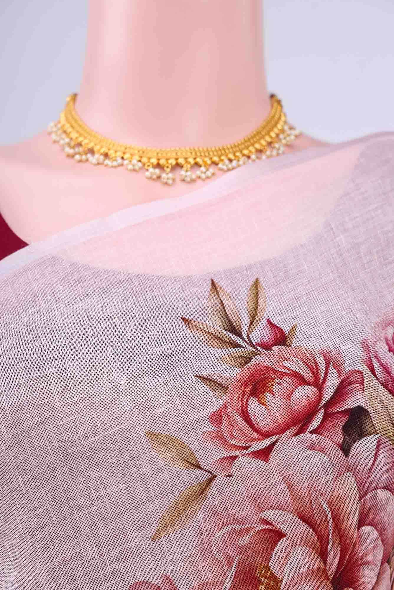 Rose pink Linen Cotton Saree