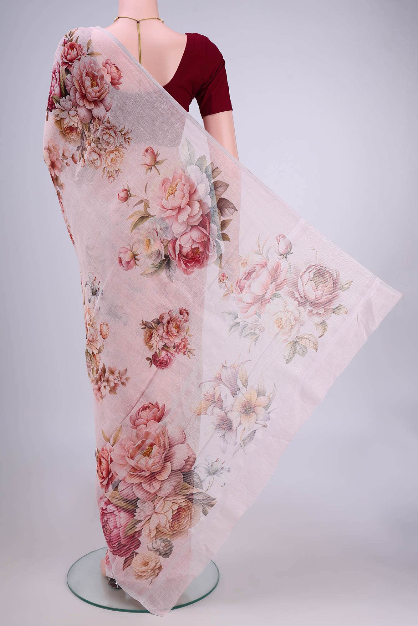 Rose pink Linen Cotton Saree