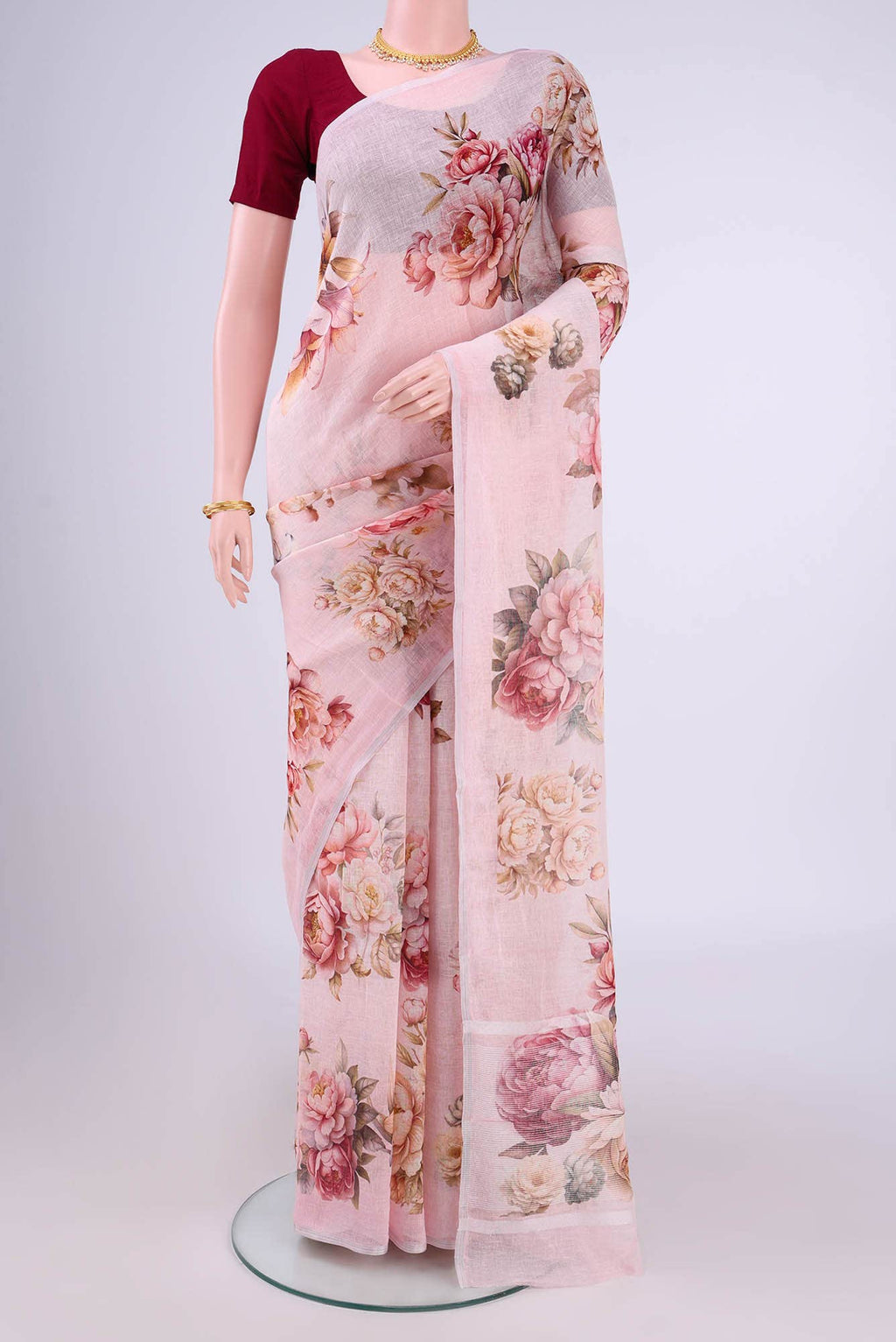 Rose pink Linen Cotton Saree