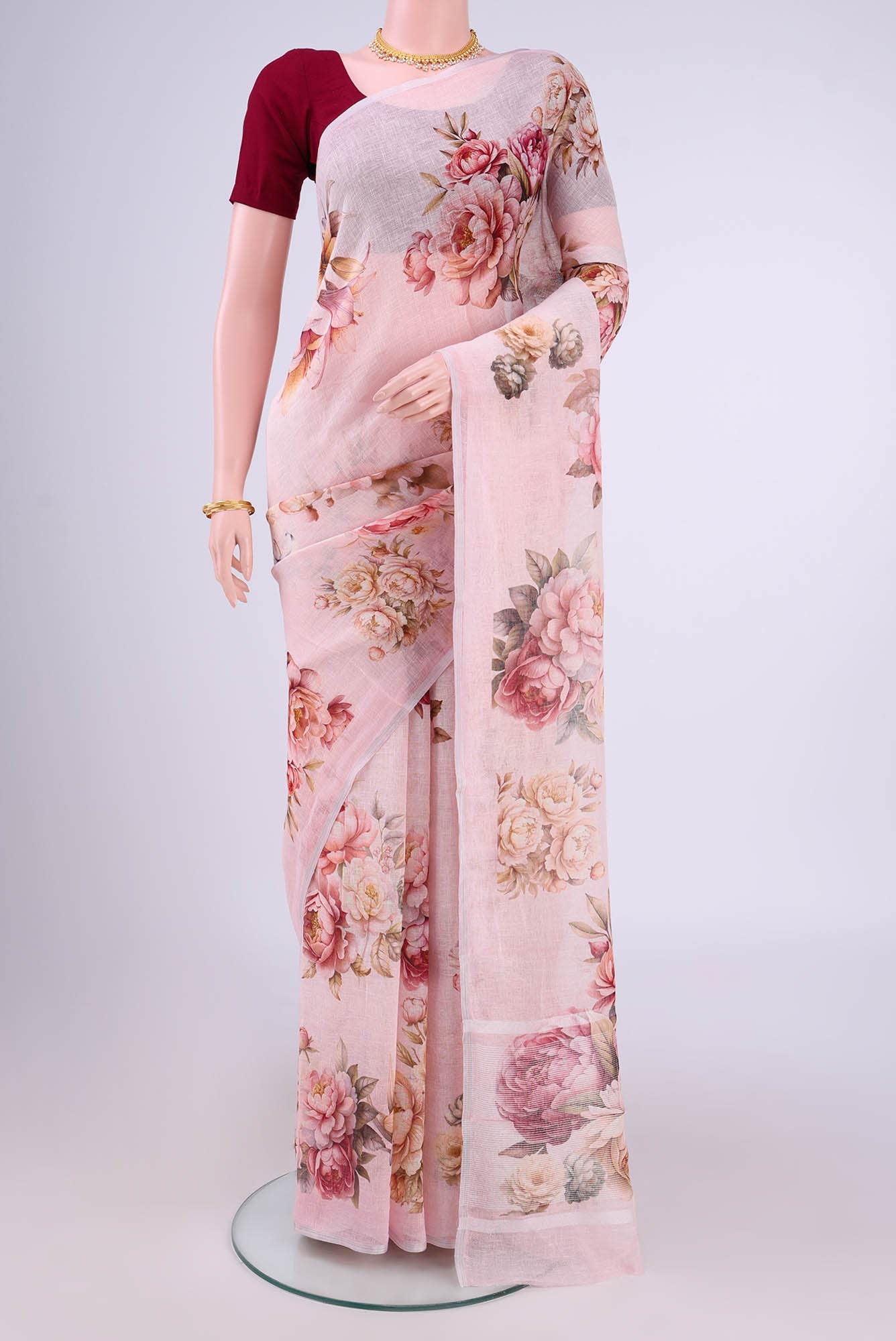 Rose pink Linen Cotton Saree