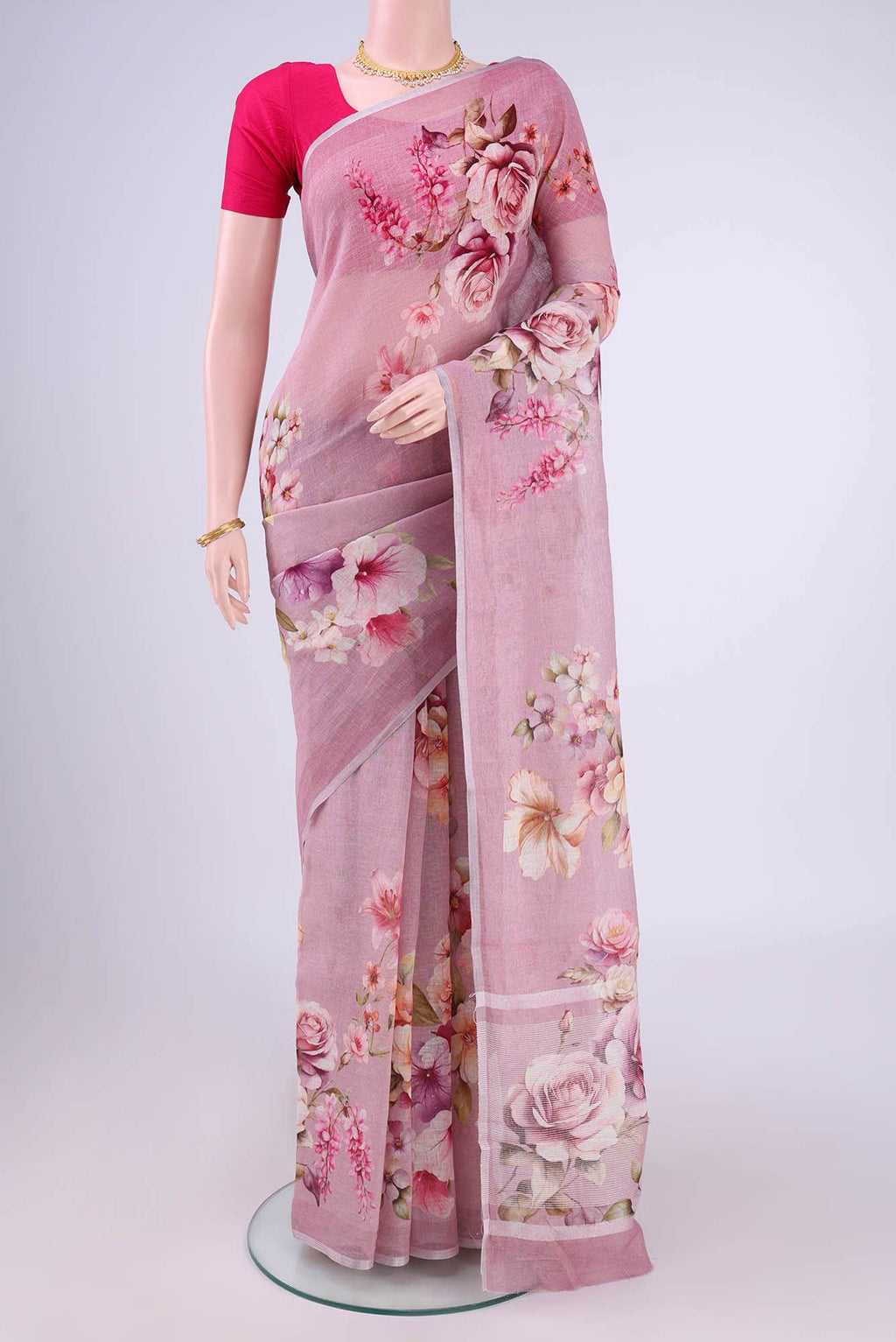 Mauve Linen Cotton Saree