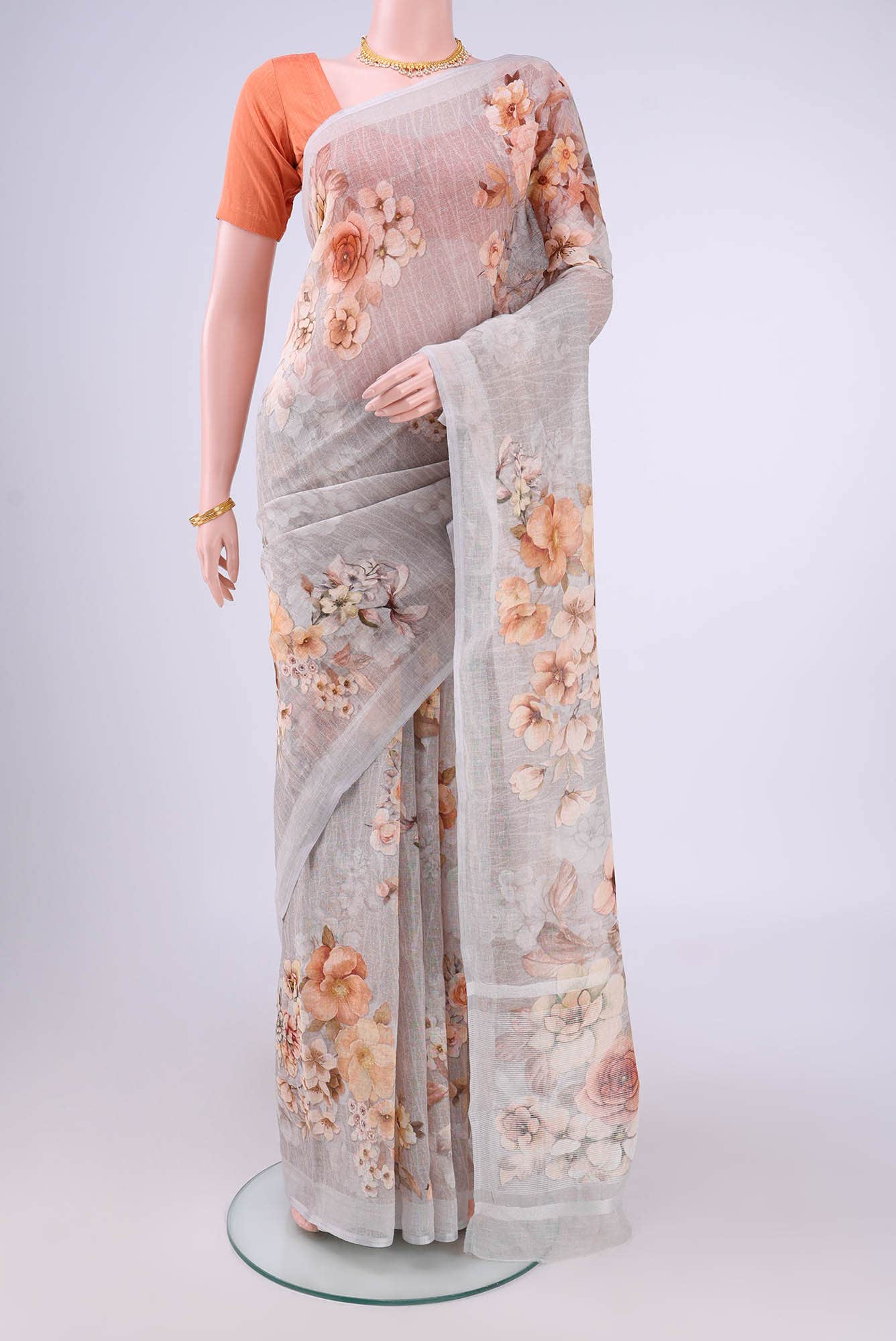 Grey Linen Cotton Saree