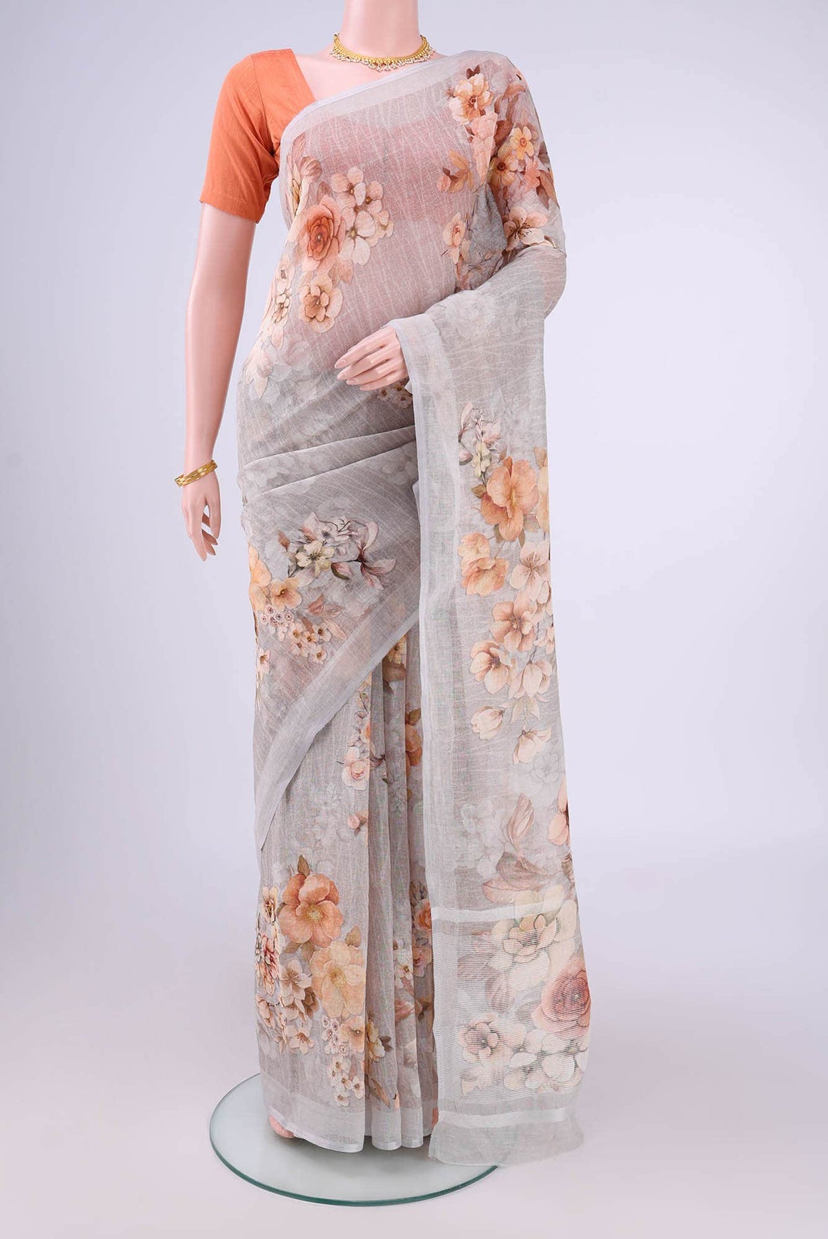 Grey Linen Cotton Saree