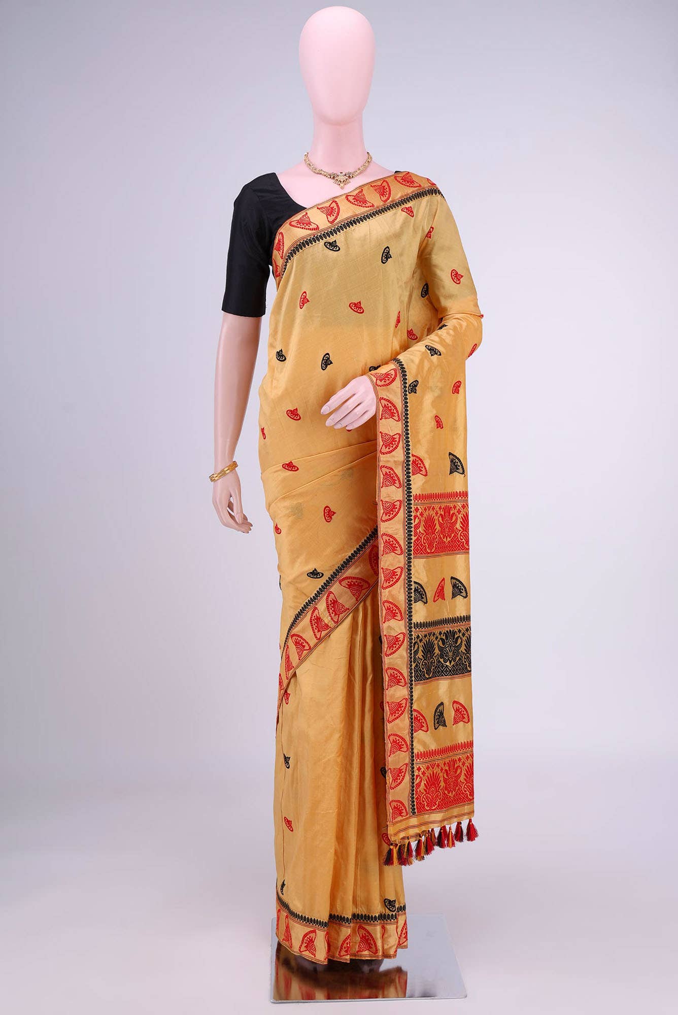 short color Dual Tone Assam Silk Saree