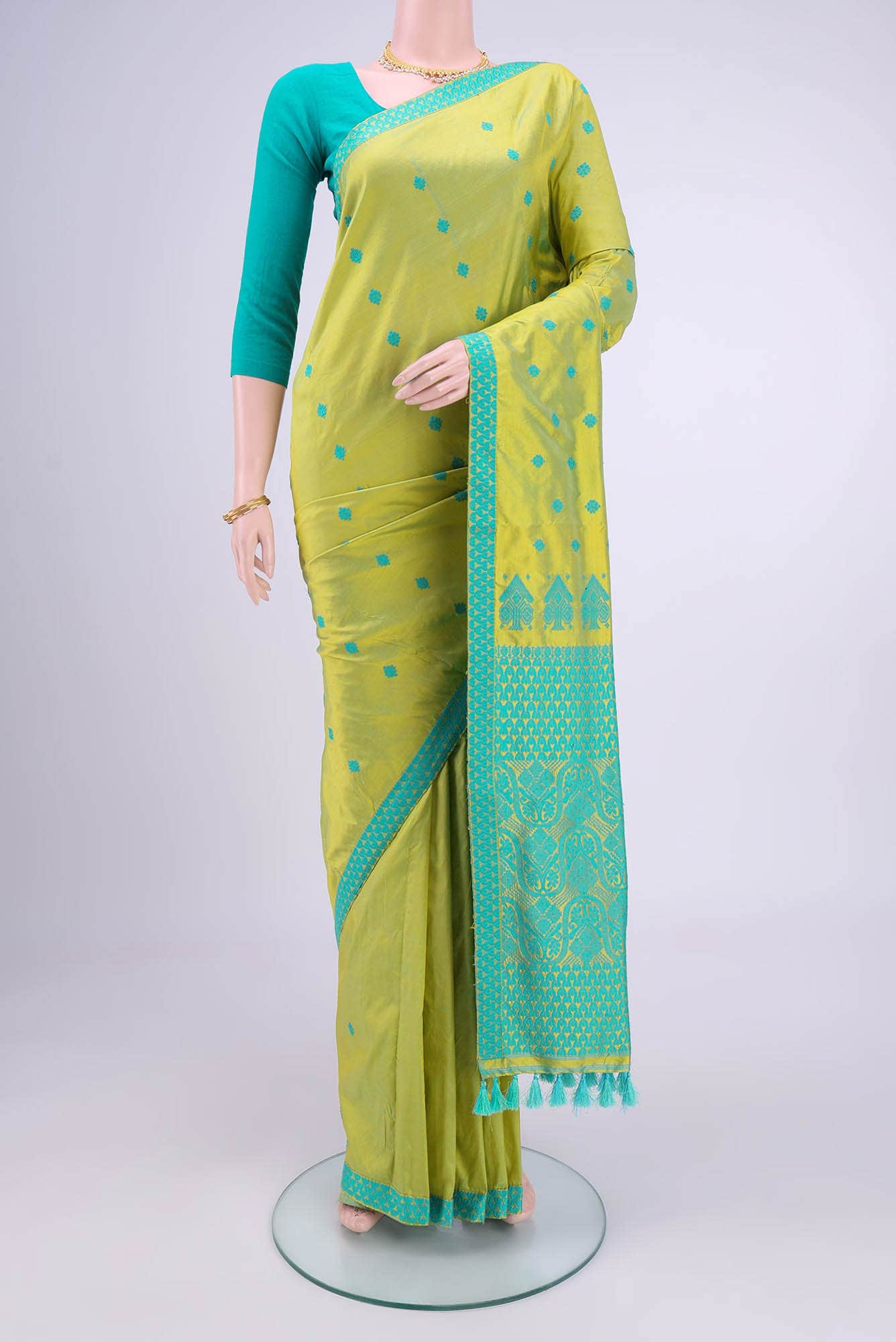 Acid Green Assam Silk Saree