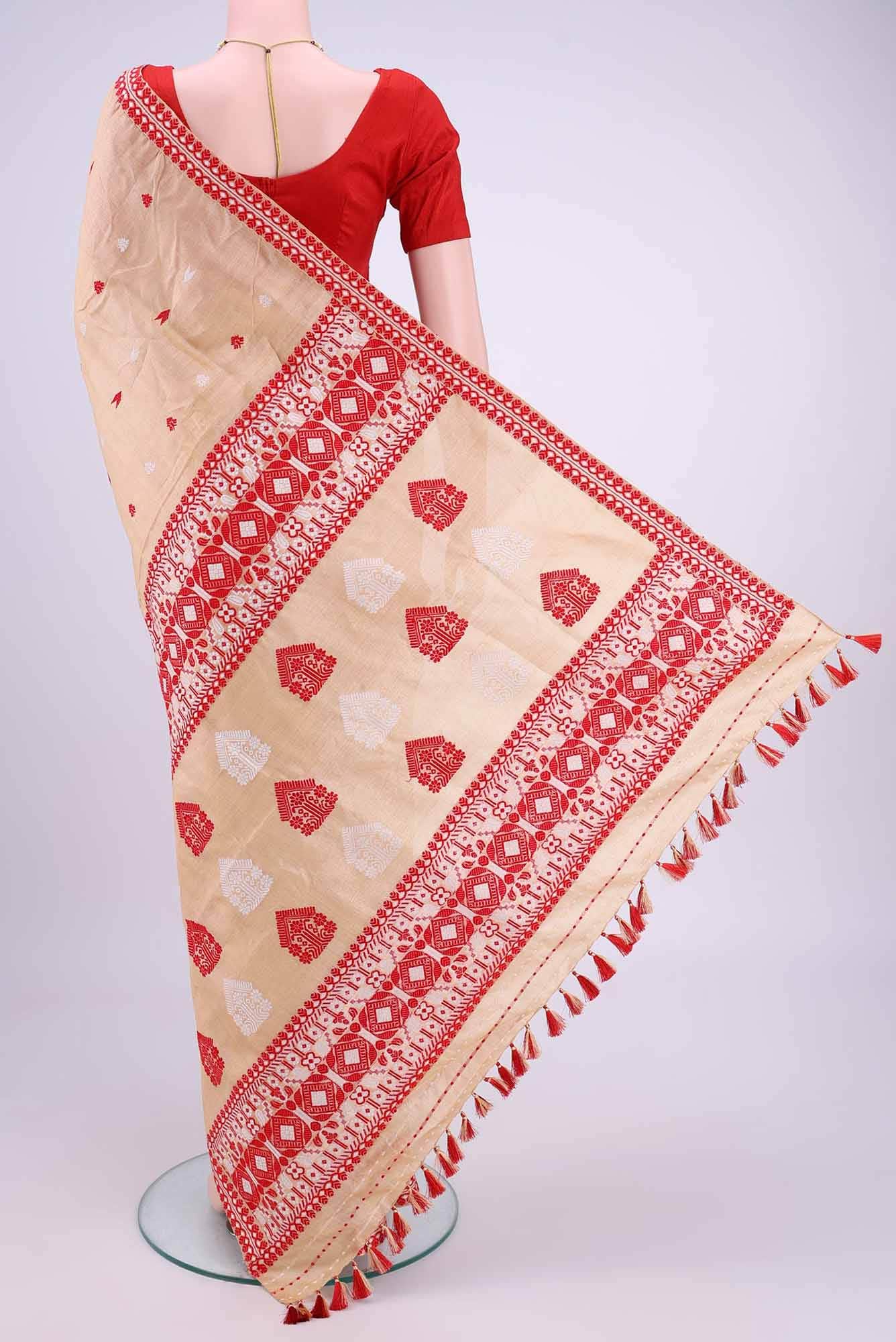 Beige Assam Silk Saree