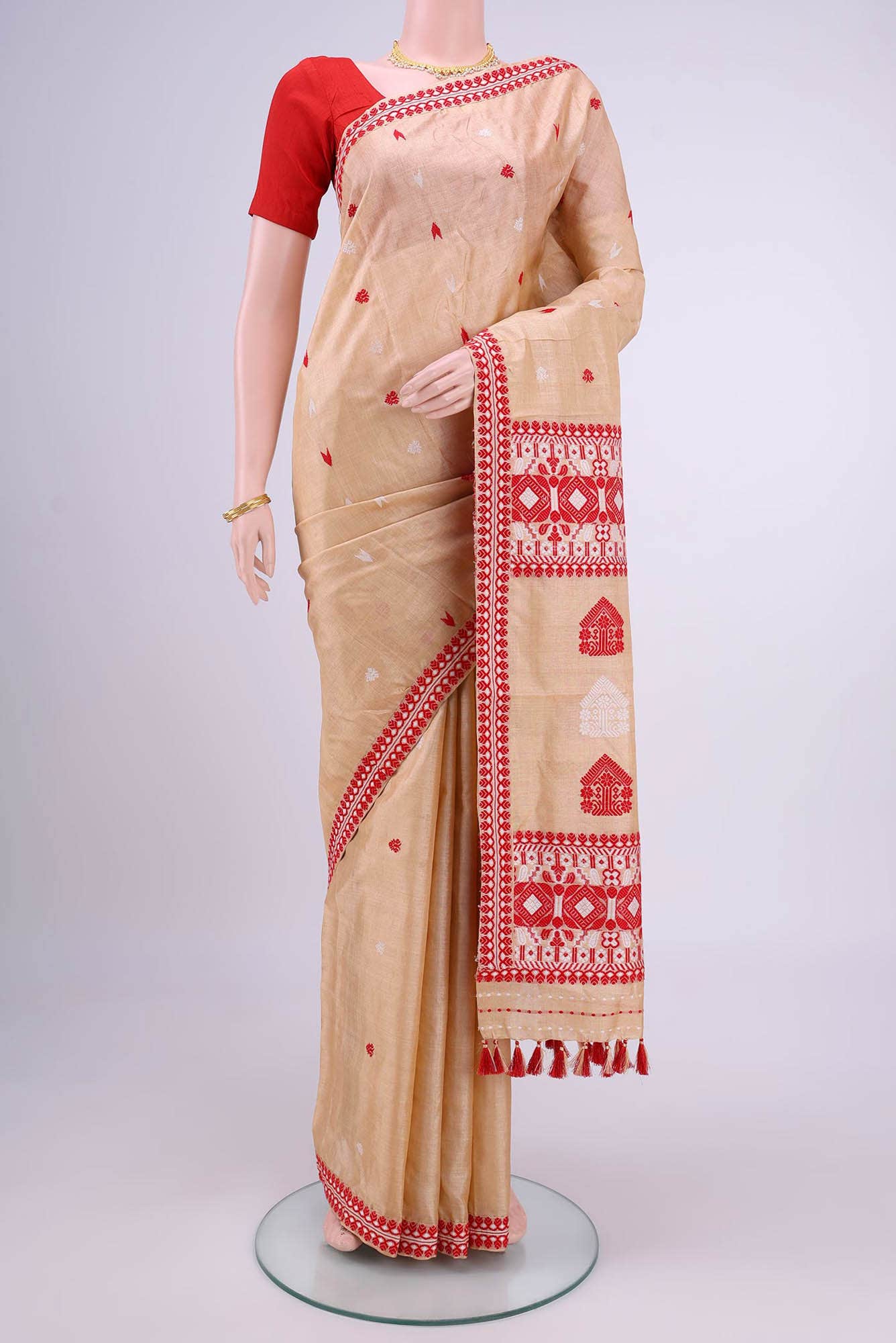 Beige Assam Silk Saree