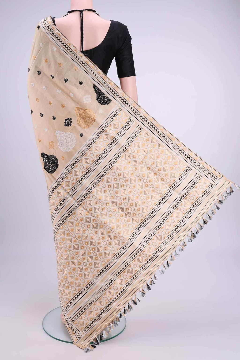 Beige Assam Silk Saree