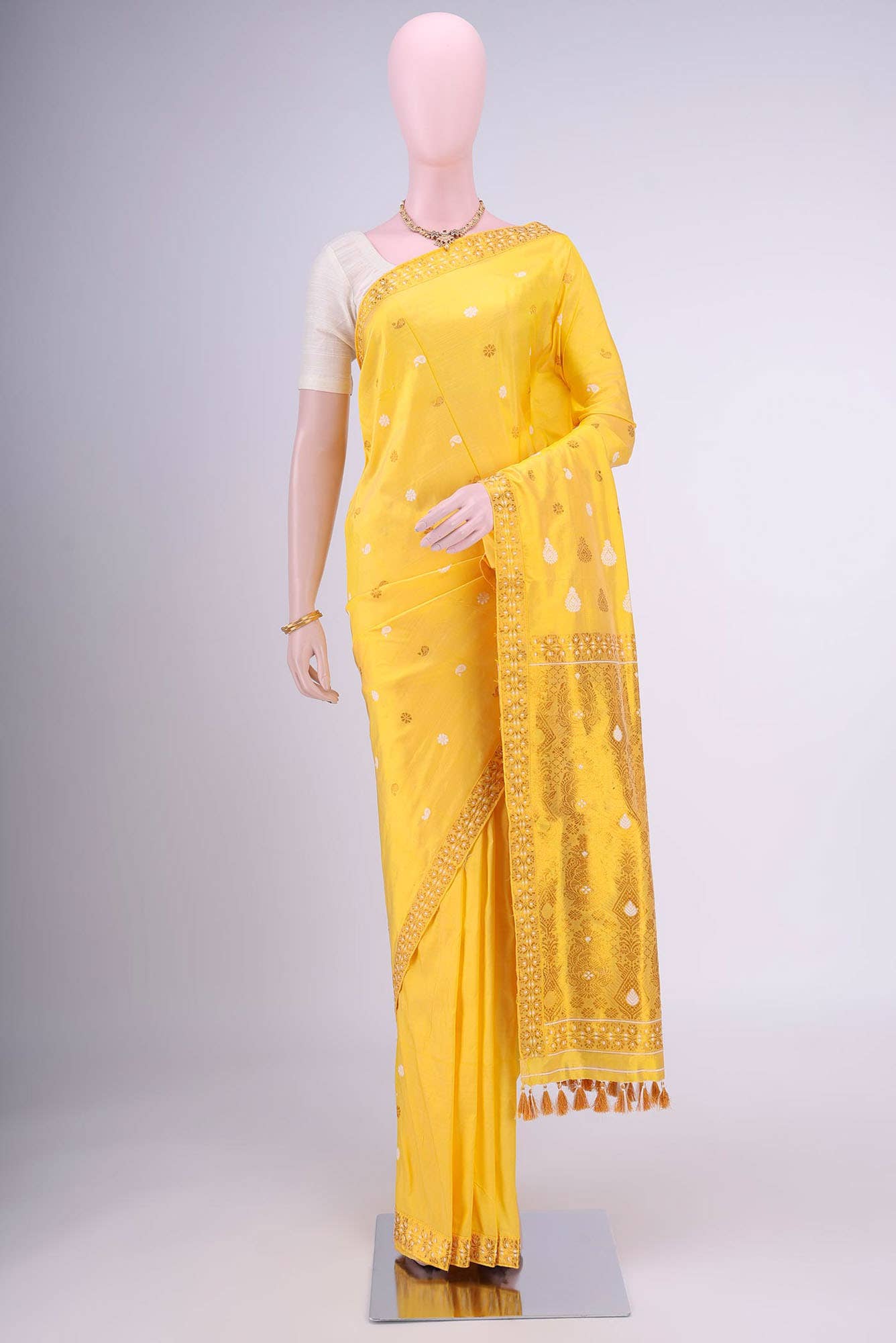 Lemon Yellow Assam Silk Saree