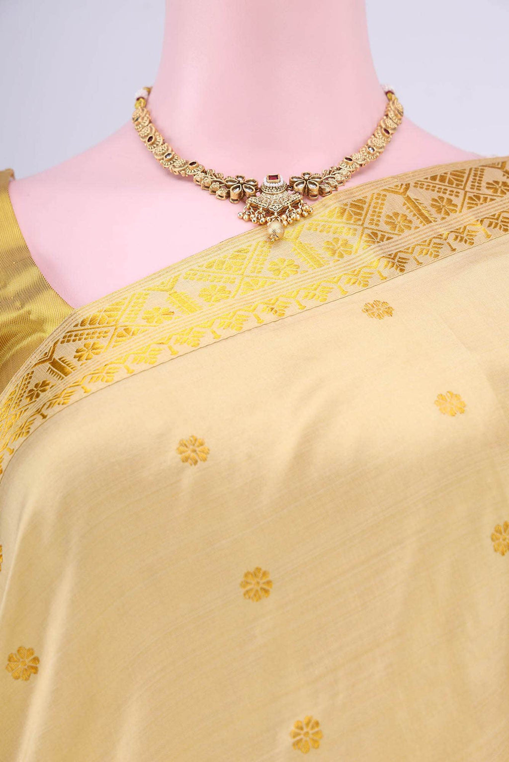 Cream Assam Silk Saree