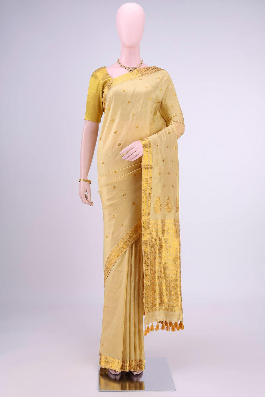 Cream Assam Silk Saree