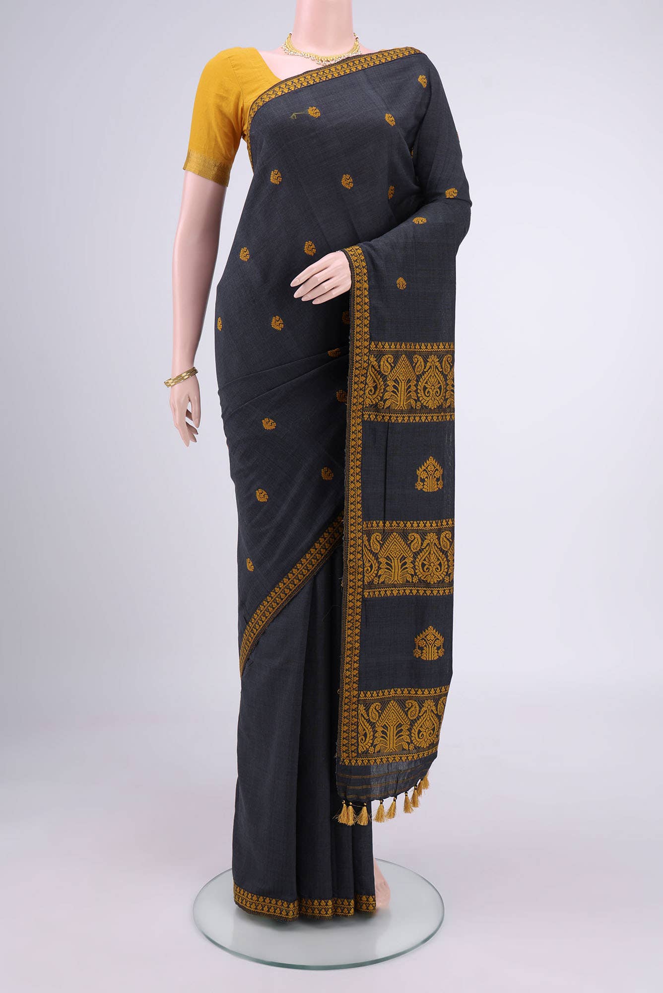 Davys Grey Assam Cotton Saree